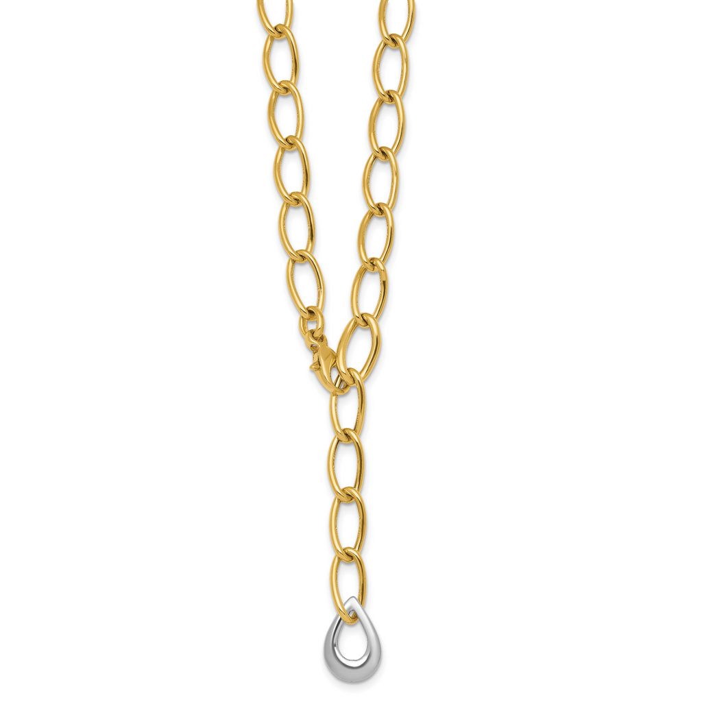 14k Two Tone Polished 6.5mm Fancy Curb Link With Teardrop 18 inch Lariat Necklace