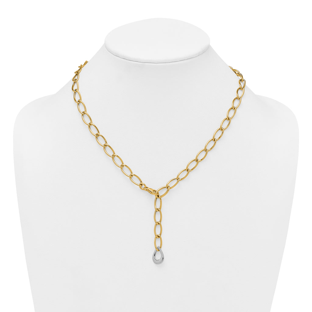14k Two Tone Polished 6.5mm Fancy Curb Link With Teardrop 18 inch Lariat Necklace