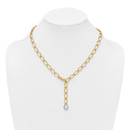 14k Two Tone Polished 6.5mm Fancy Curb Link With Teardrop 18 inch Lariat Necklace