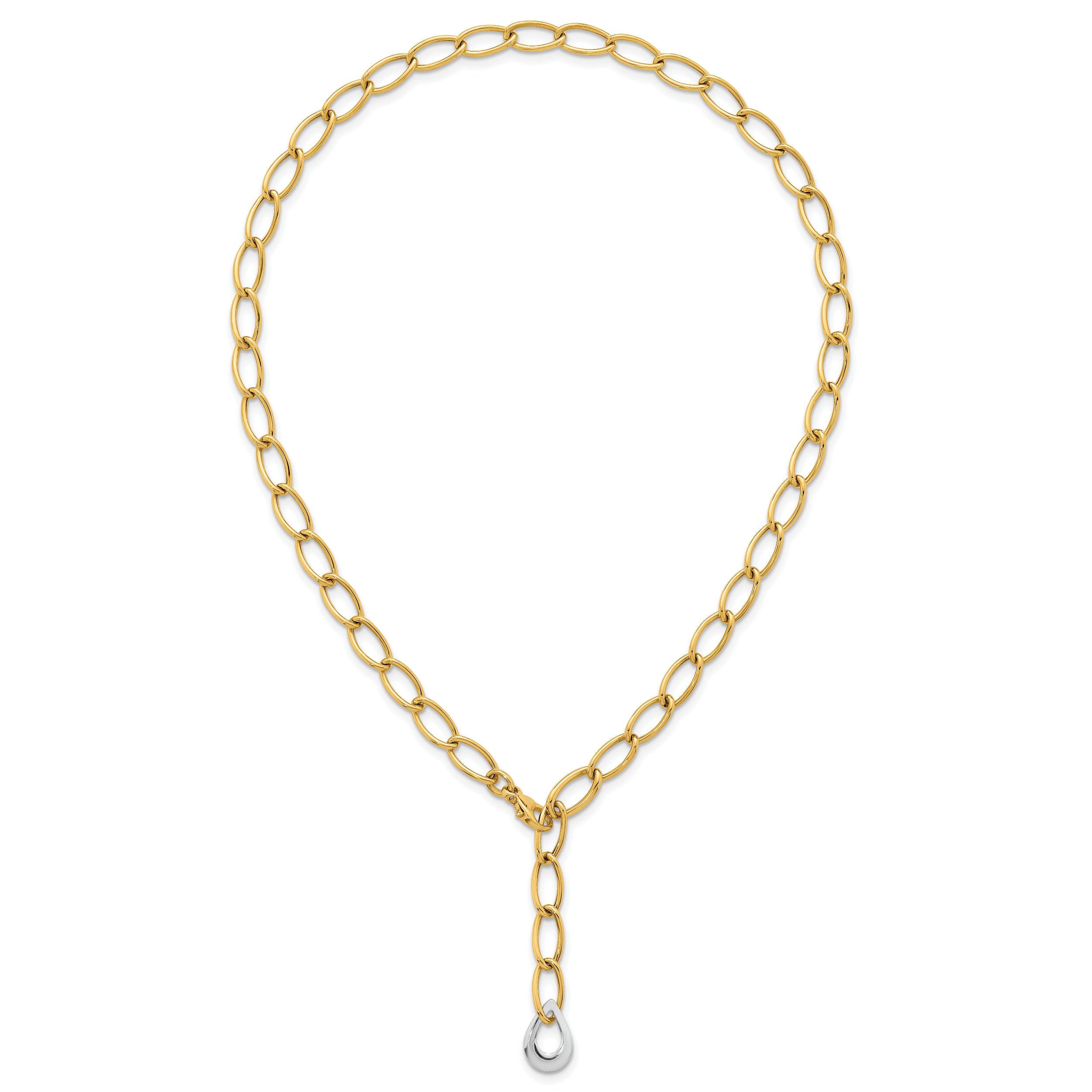 14k Two Tone Polished 6.5mm Fancy Curb Link With Teardrop 18 inch Lariat Necklace