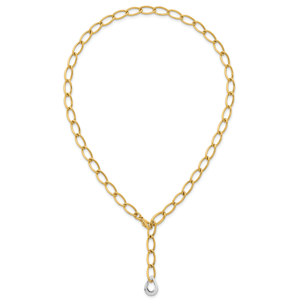 14k Two Tone Polished 6.5mm Fancy Curb Link With Teardrop 18 inch Lariat Necklace