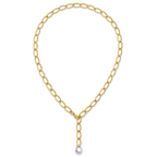 14k Two Tone Polished 6.5mm Fancy Curb Link With Teardrop 18 inch Lariat Necklace