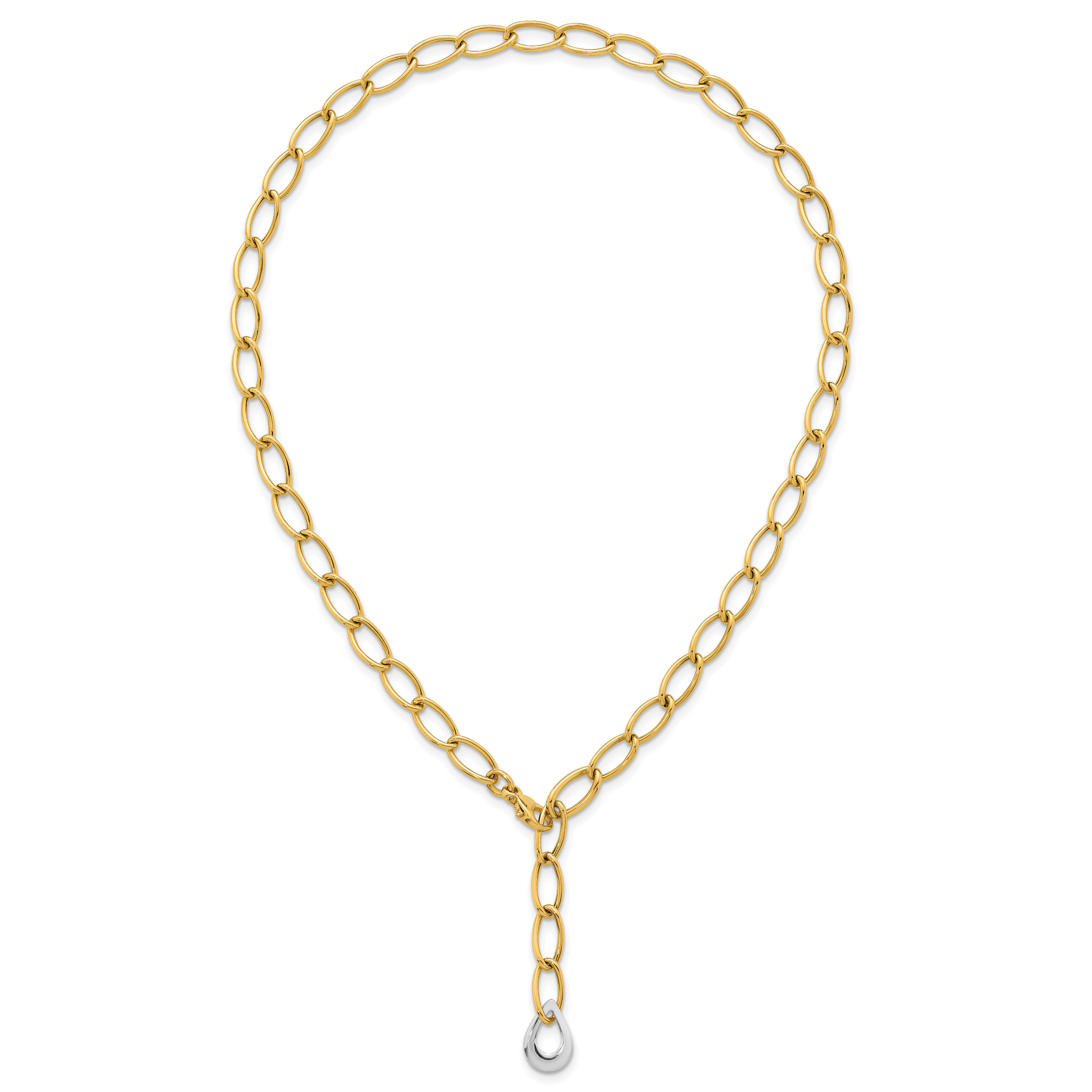 14k Two Tone Polished 6.5mm Fancy Curb Link With Teardrop 18 inch Lariat Necklace