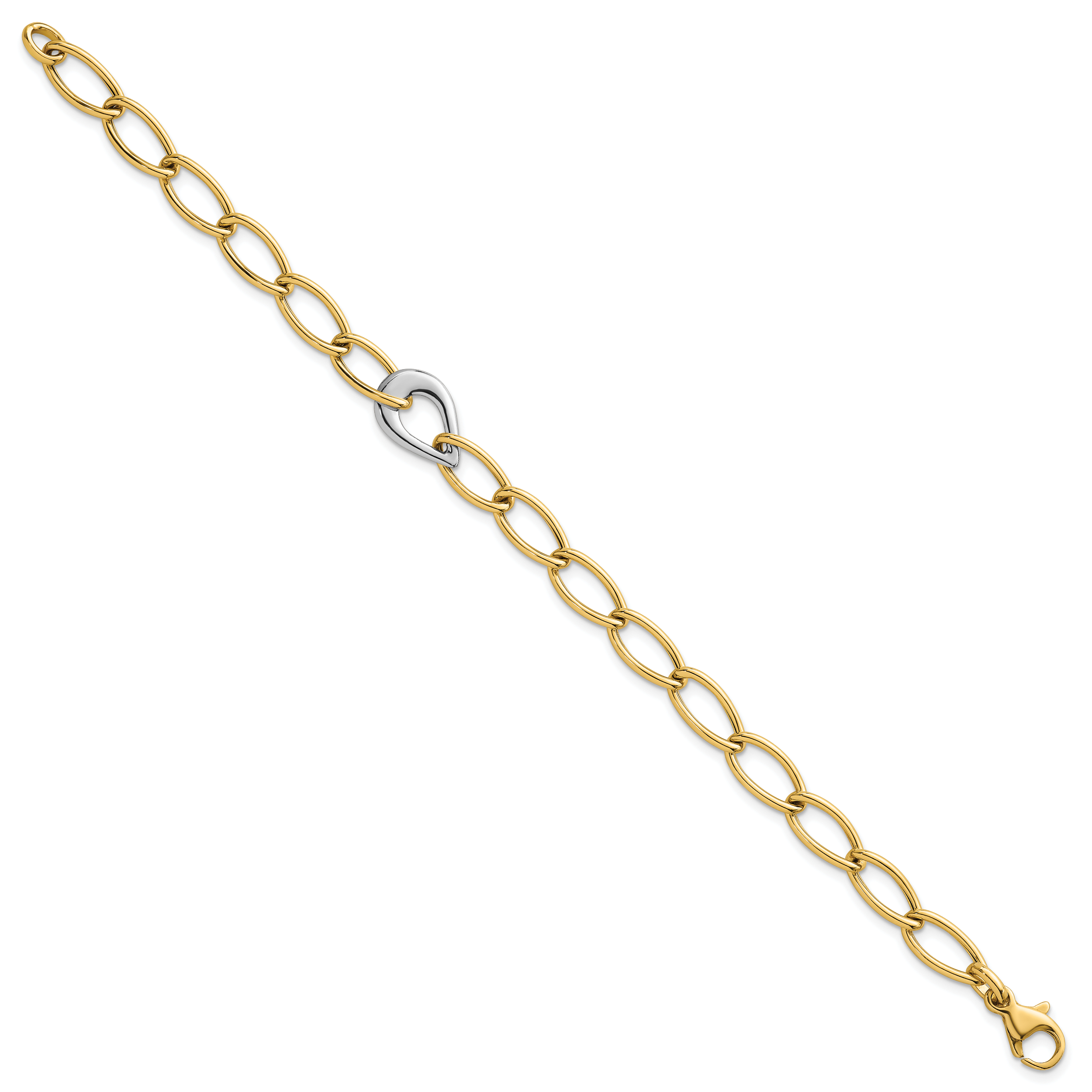 14k Two Tone Polished 6.5mm Fancy Curb Link With Teardrop 7.75 inch Bracelet Secondary image