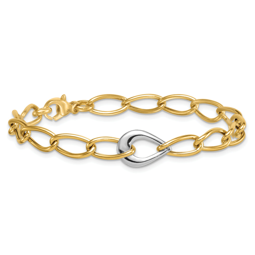 14k Two Tone Polished 6.5mm Fancy Curb Link With Teardrop 7.75 inch Bracelet