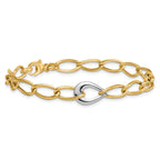 14k Two Tone Polished 6.5mm Fancy Curb Link With Teardrop 7.75 inch Bracelet