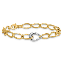 14k Two Tone Polished 6.5mm Fancy Curb Link With Teardrop 7.75 inch Bracelet