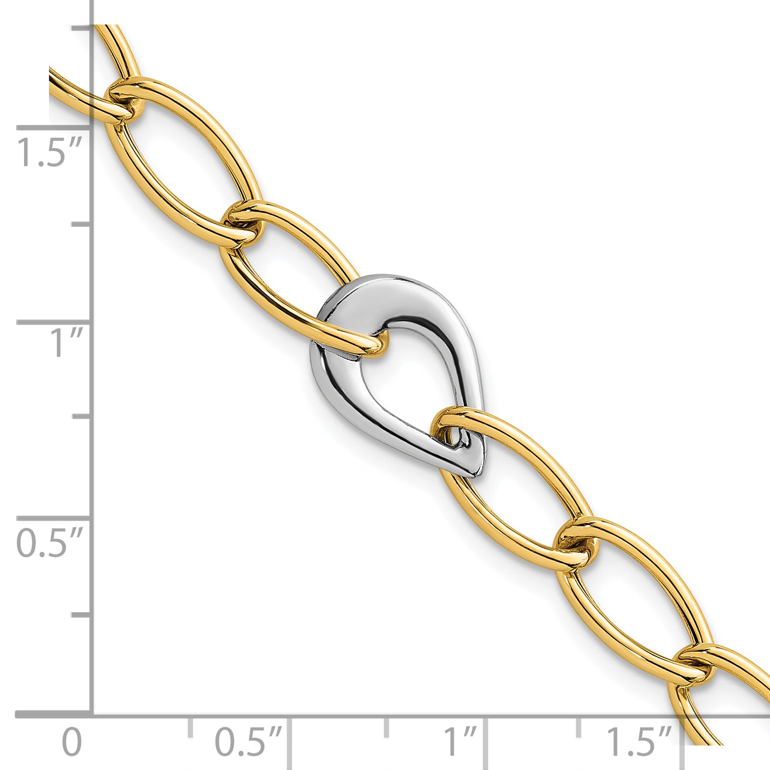 14k Two Tone Polished 6.5mm Fancy Curb Link With Teardrop 7.75 inch Bracelet