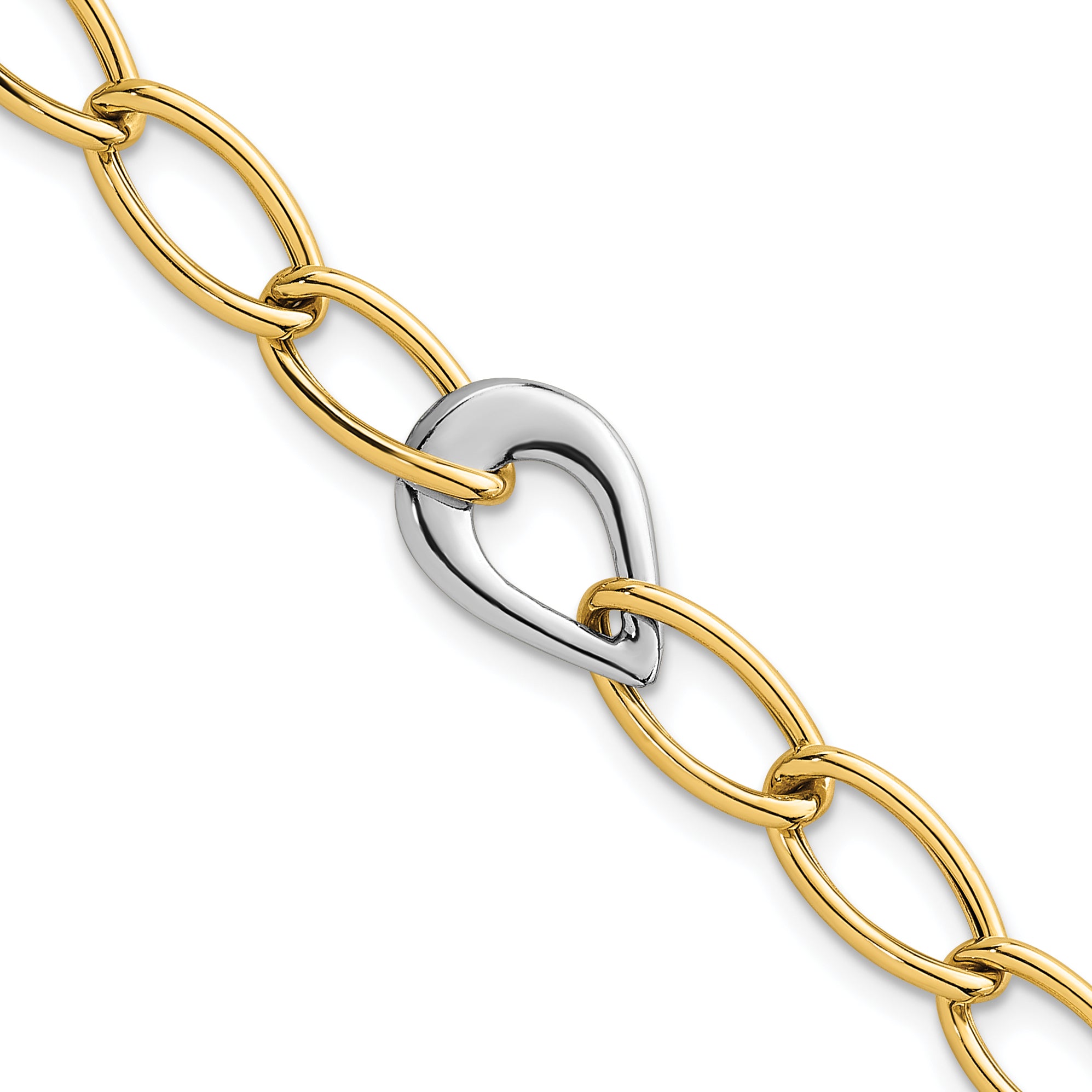 14k Two Tone Polished 6.5mm Fancy Curb Link With Teardrop 7.75 inch Bracelet Main image