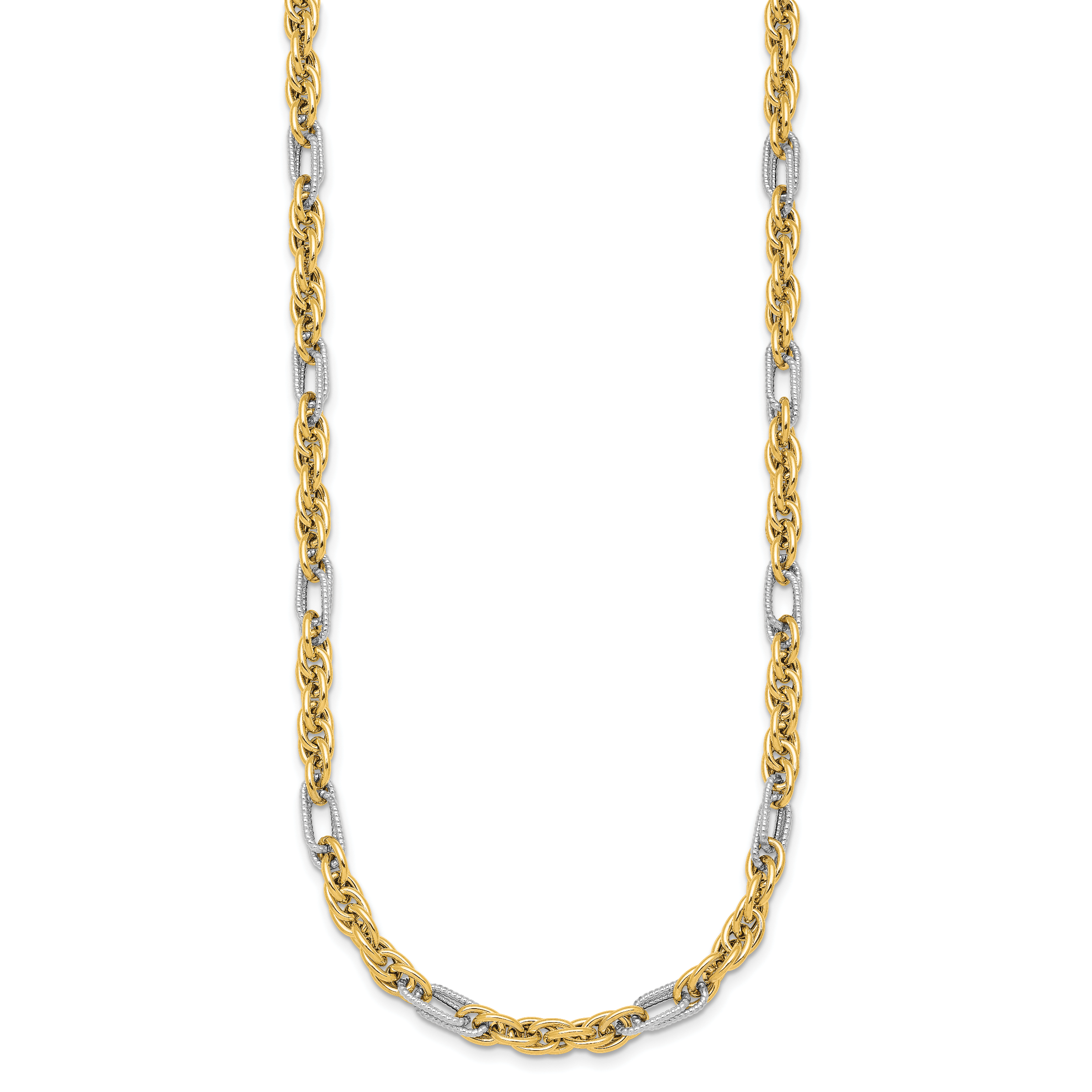 14k with White Rhodium Polished 4.2mm Fancy Rope Chain 18 inch Necklace