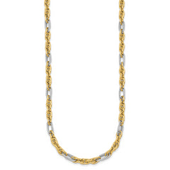 14k with White Rhodium Polished 4.2mm Fancy Rope Chain 18 inch Necklace