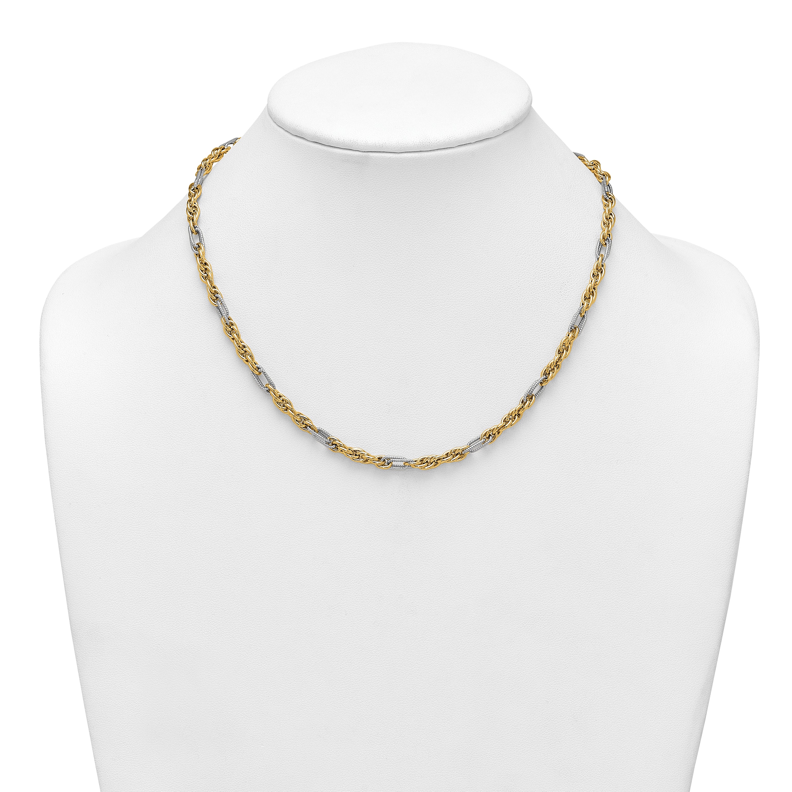 14k with White Rhodium Polished 4.2mm Fancy Rope Chain 18 inch Necklace