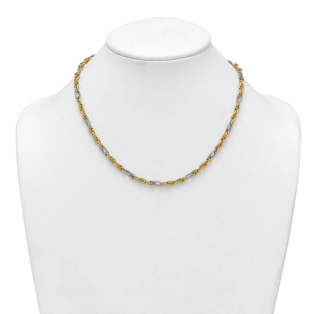 14k with White Rhodium Polished 4.2mm Fancy Rope Chain 18 inch Necklace