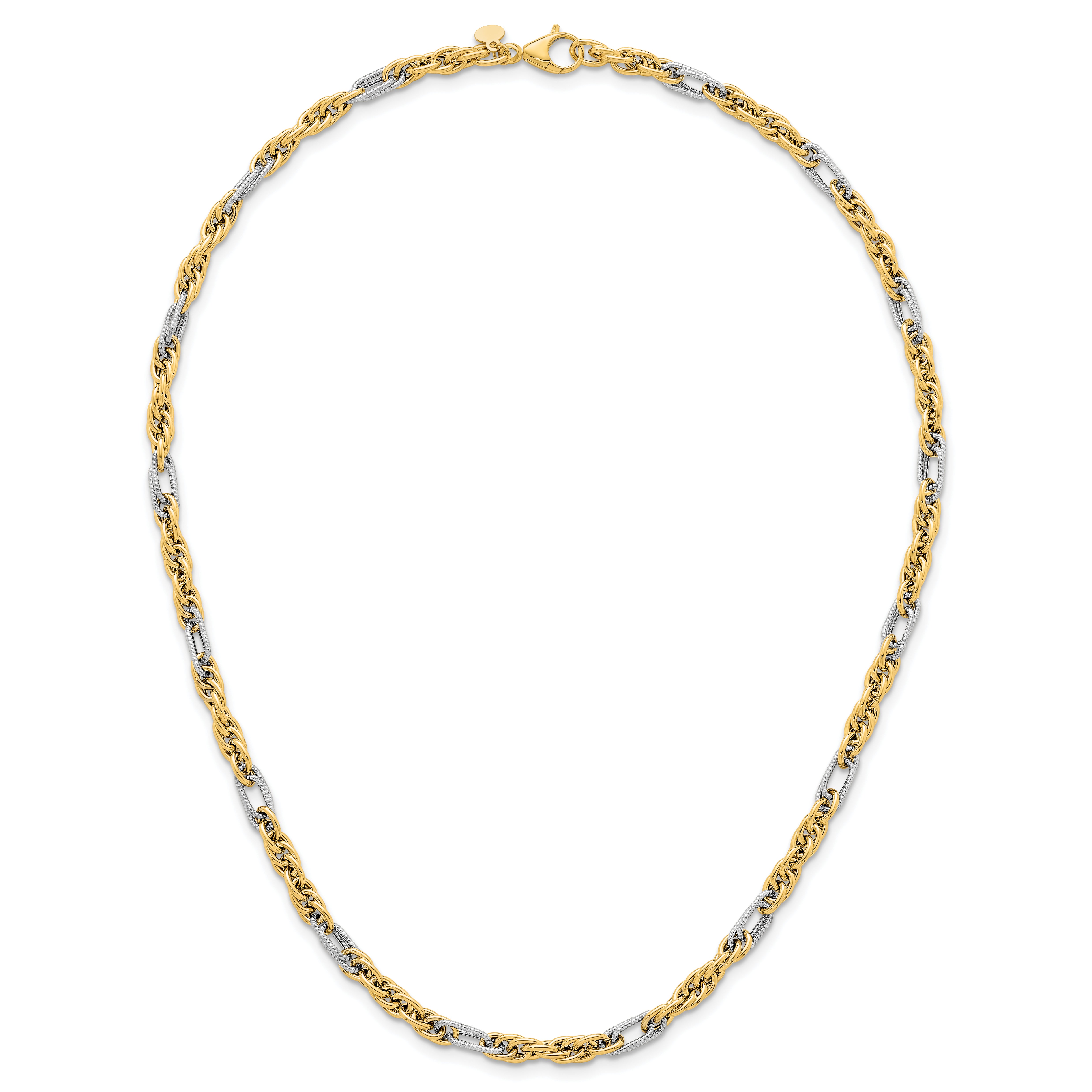 14k with White Rhodium Polished 4.2mm Fancy Rope Chain 18 inch Necklace