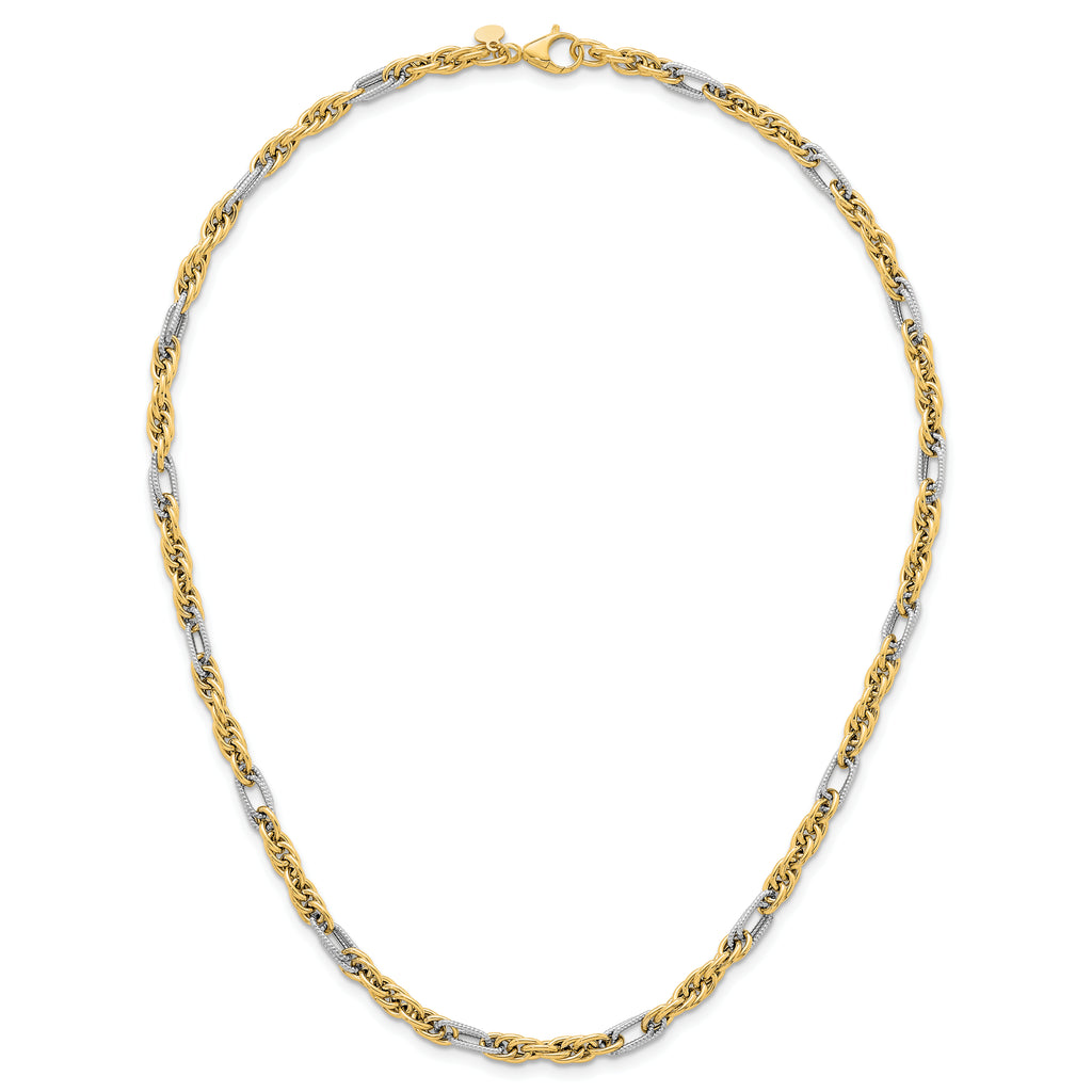 14k with White Rhodium Polished 4.2mm Fancy Rope Chain 18 inch Necklace