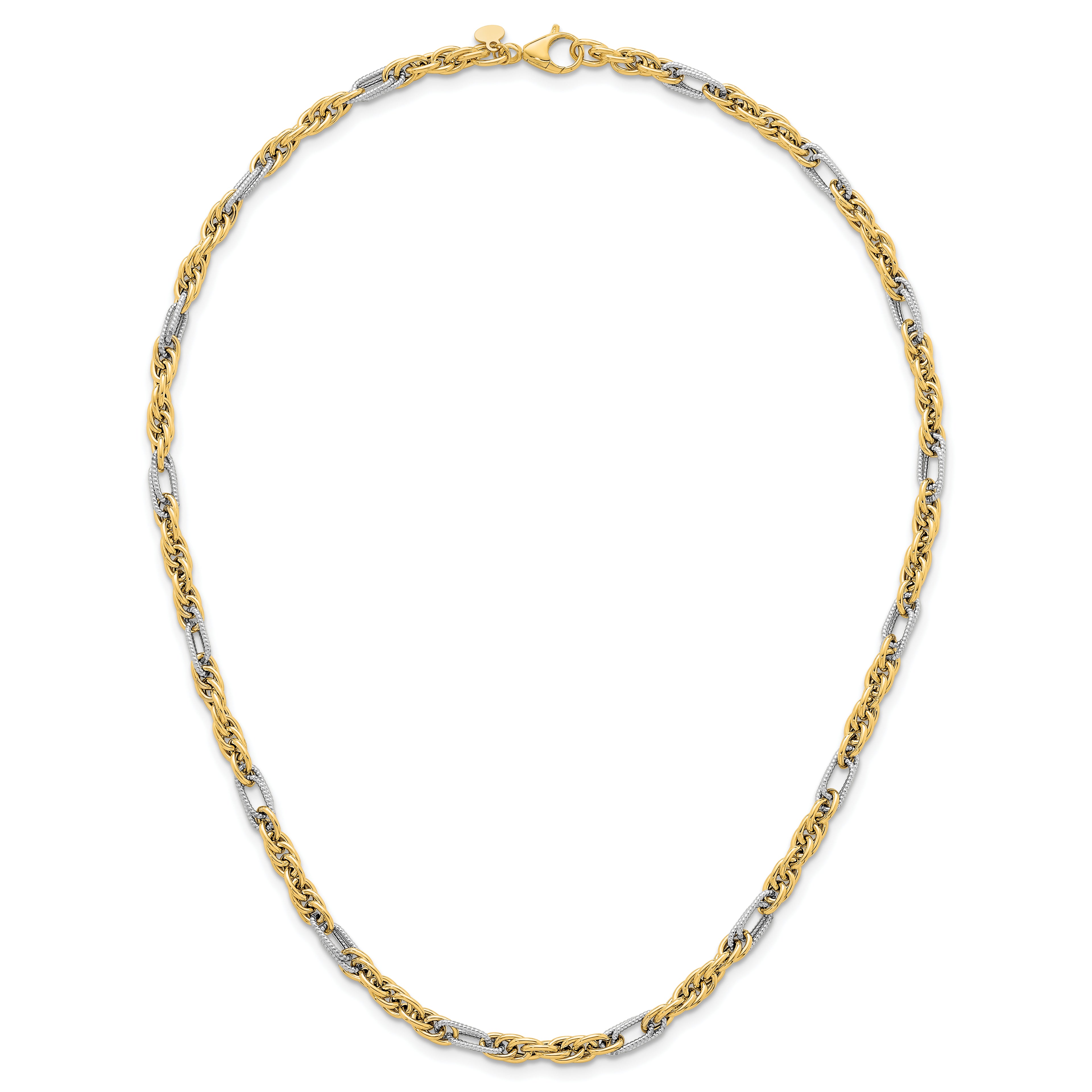 14k with White Rhodium Polished 4.2mm Fancy Rope Chain 18 inch Necklace