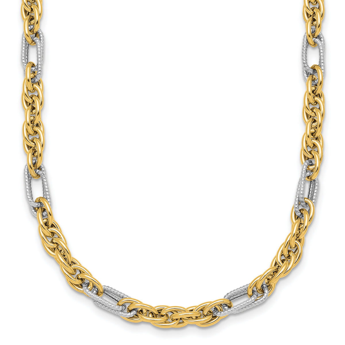 14k with White Rhodium Polished 4.2mm Fancy Rope Chain 18 inch Necklace