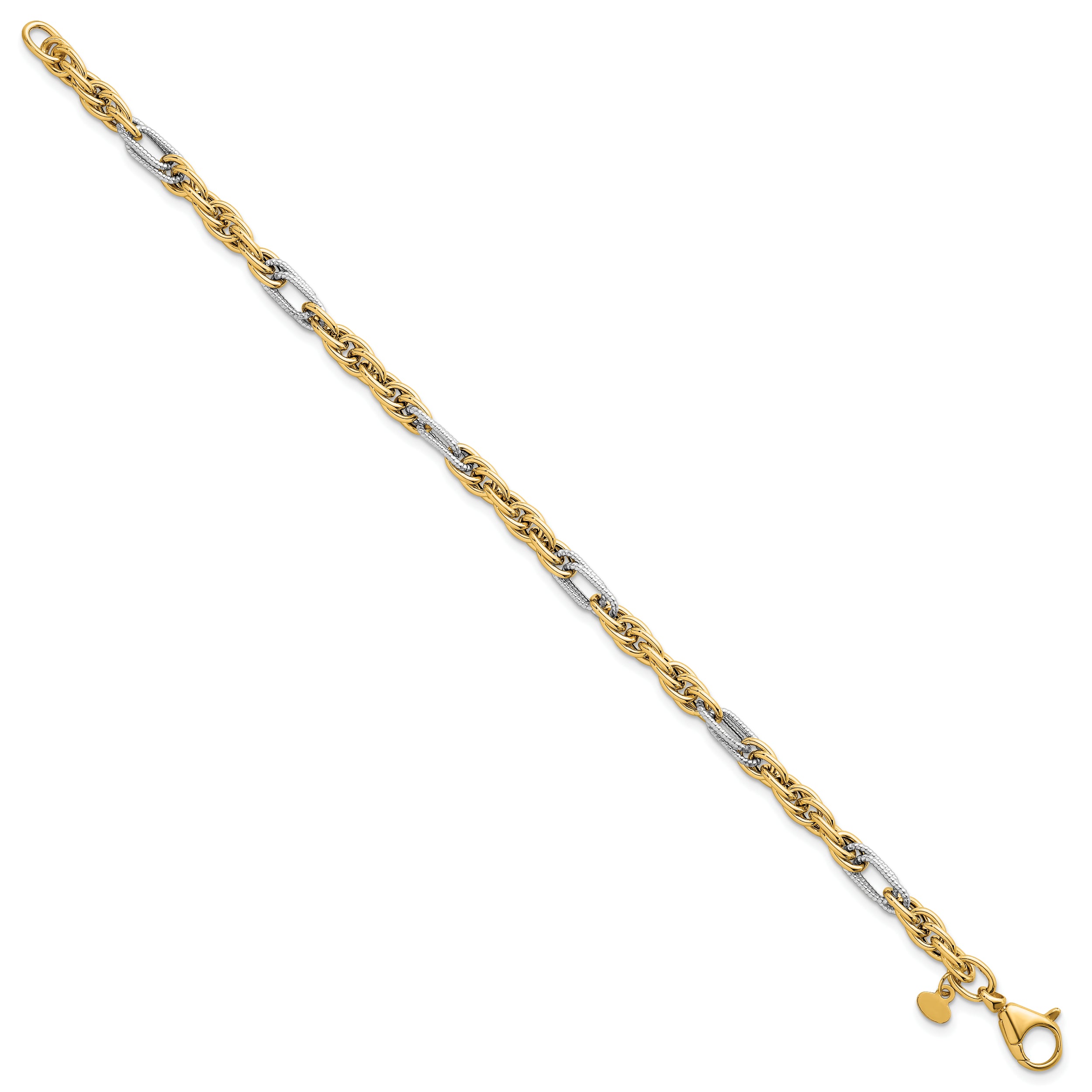 14k with White Rhodium Polished 4.2mm Fancy Rope Chain 7.5 inch Bracelet