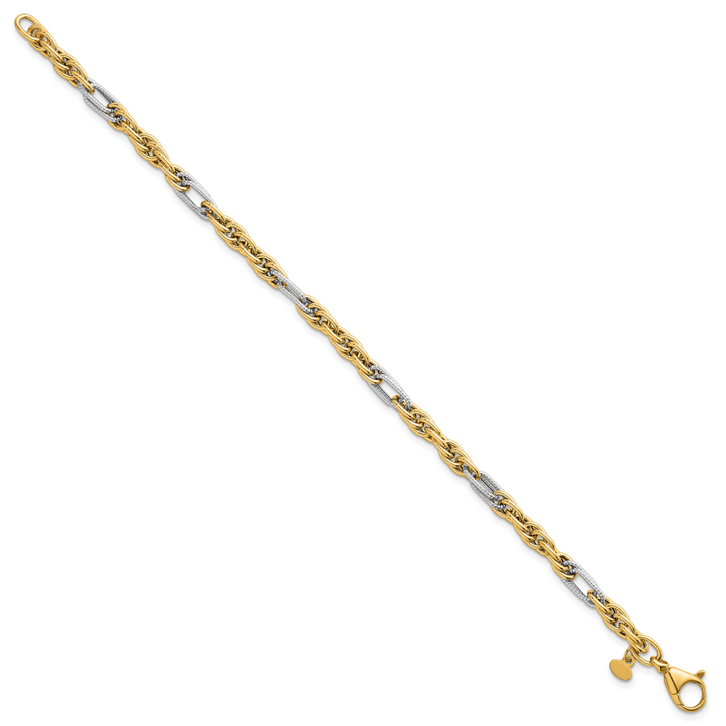 14k with White Rhodium Polished 4.2mm Fancy Rope Chain 7.5 inch Bracelet