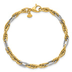 14k with White Rhodium Polished 4.2mm Fancy Rope Chain 7.5 inch Bracelet