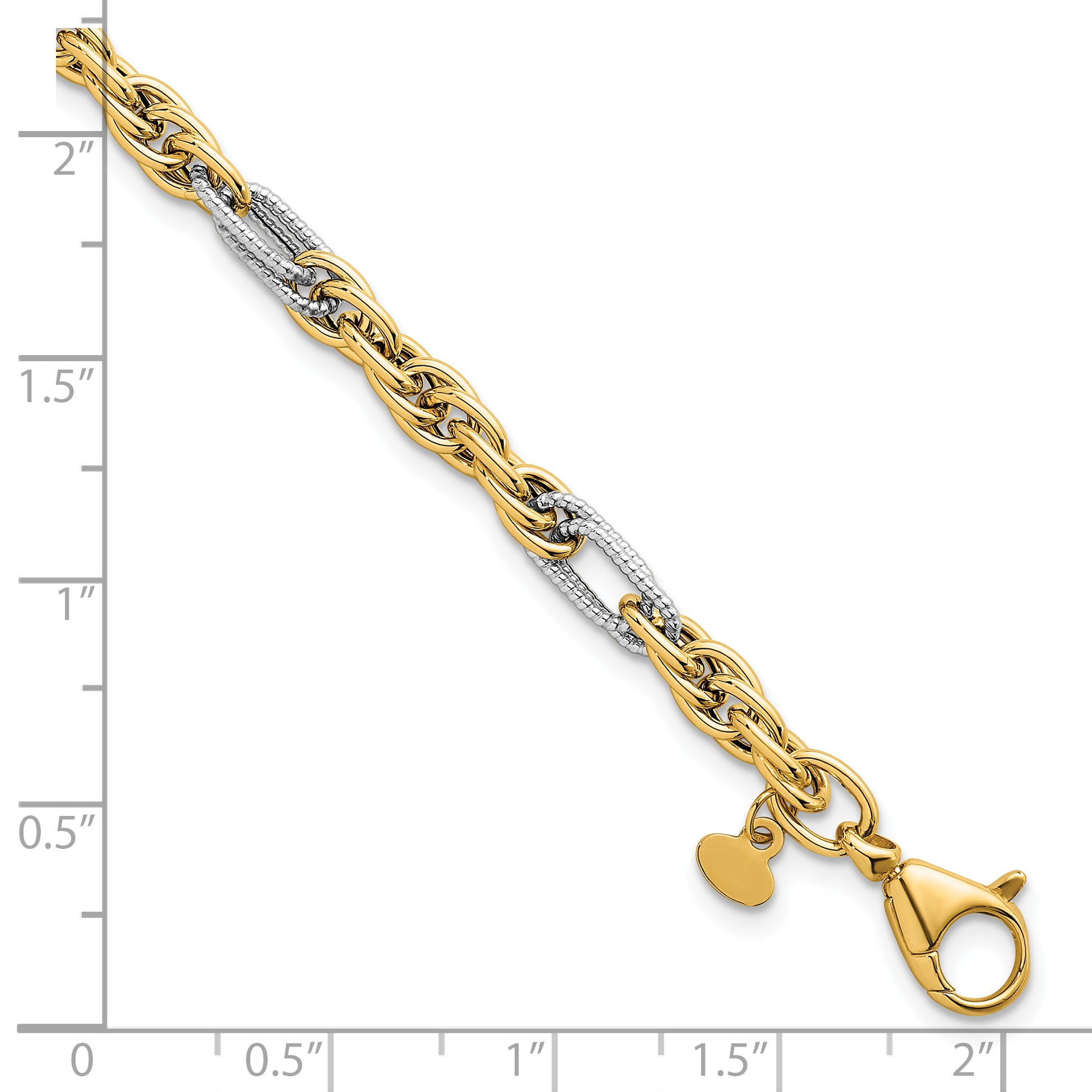 14k with White Rhodium Polished 4.2mm Fancy Rope Chain 7.5 inch Bracelet