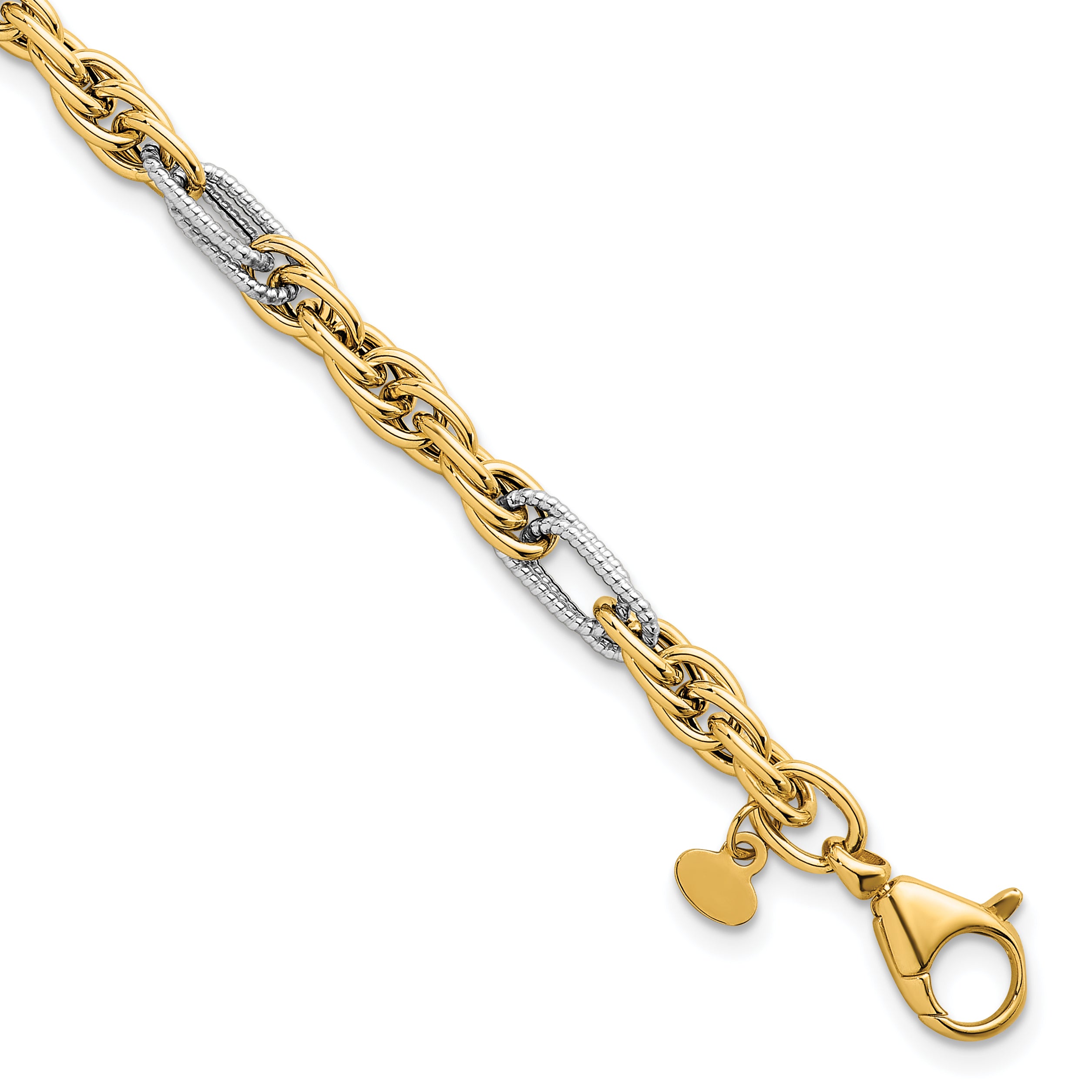 14k with White Rhodium Polished 4.2mm Fancy Rope Chain 7.5 inch Bracelet