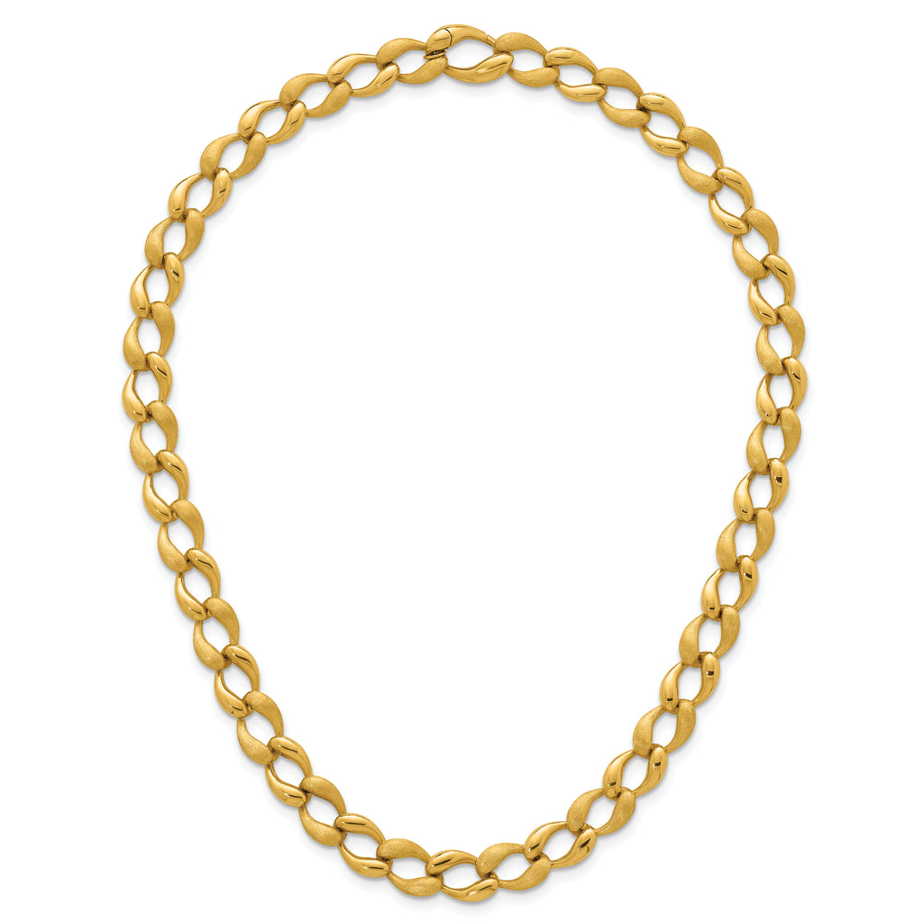 14k Brushed and Polished 9mm Fancy Curb Link 17 inch Necklace