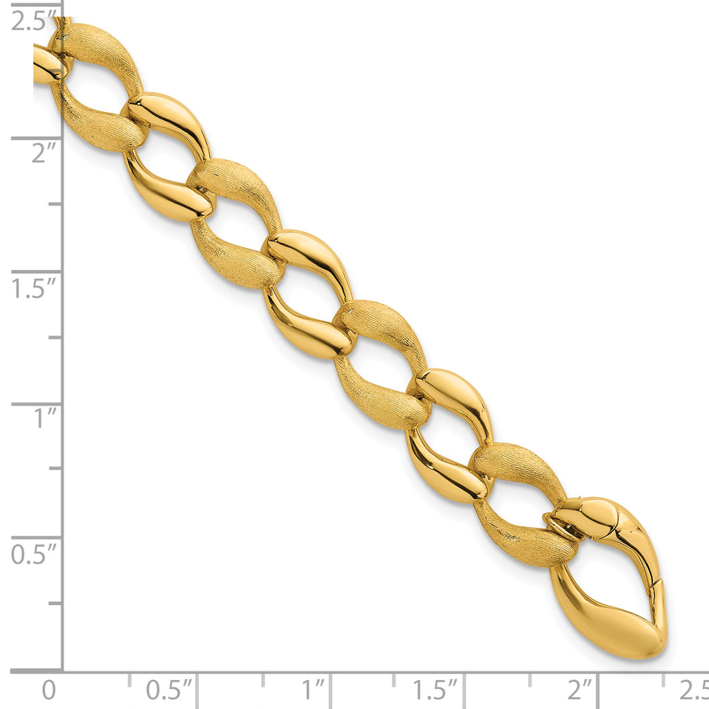 14k Brushed and Polished 9mm Fancy Curb Link 7 inch Bracelet