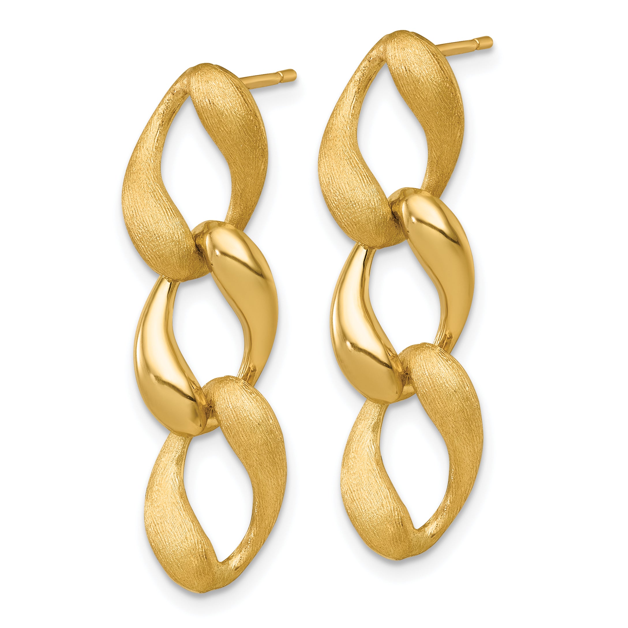 14k Brushed and Polished 8.8mm Fancy Link Dangle Post Earrings Secondary image