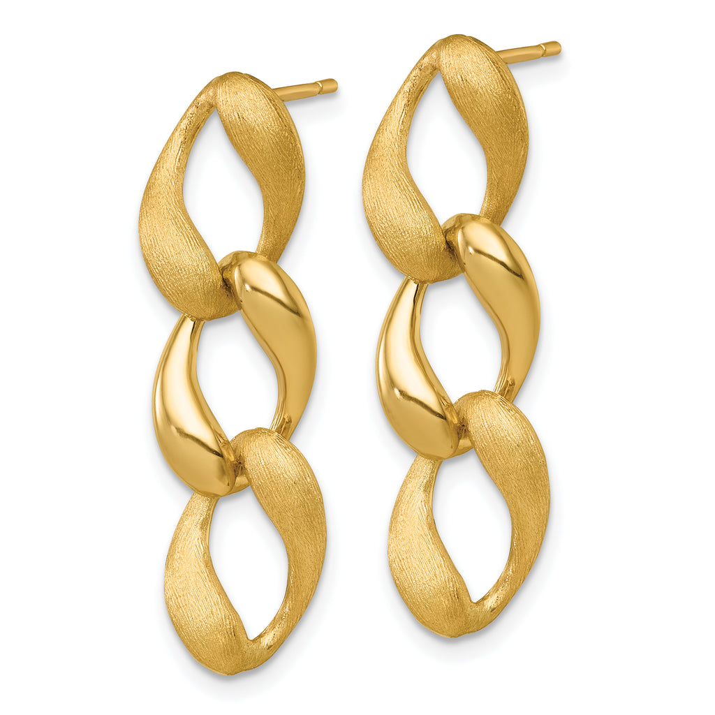 14k Brushed and Polished 8.8mm Fancy Link Dangle Post Earrings