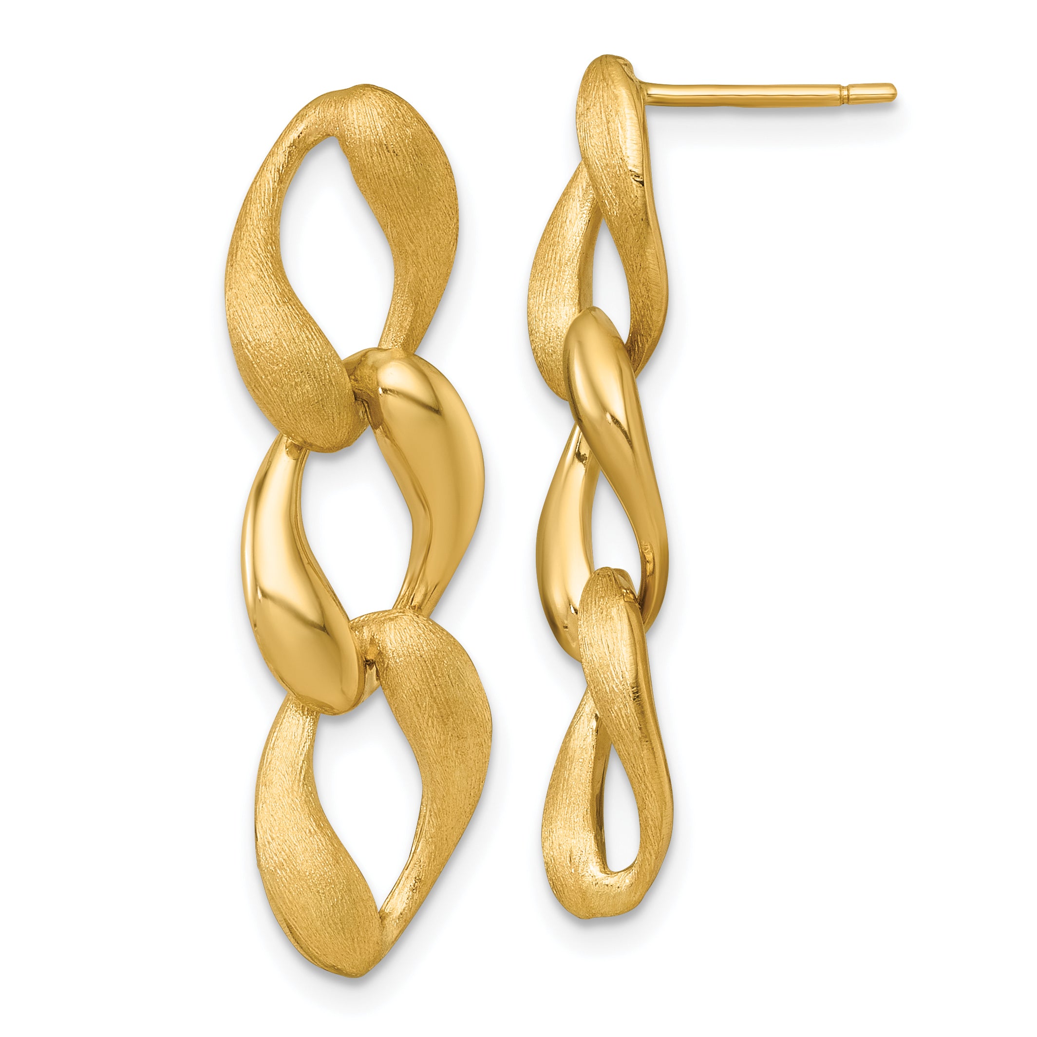 14k Brushed and Polished 8.8mm Fancy Link Dangle Post Earrings