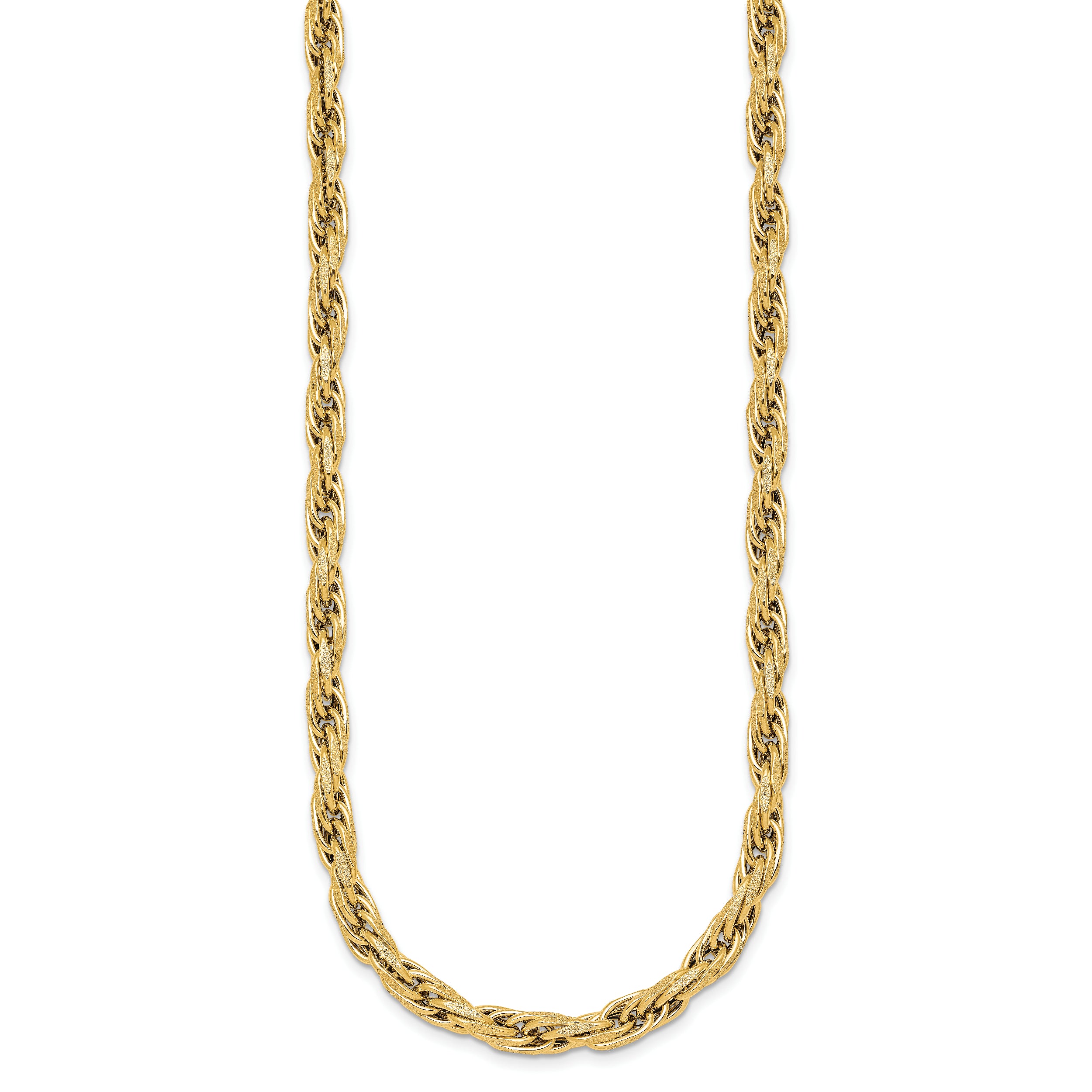 14k Polished And Textured 4.5mm Flat Rope Chain 18.25 inch Necklace