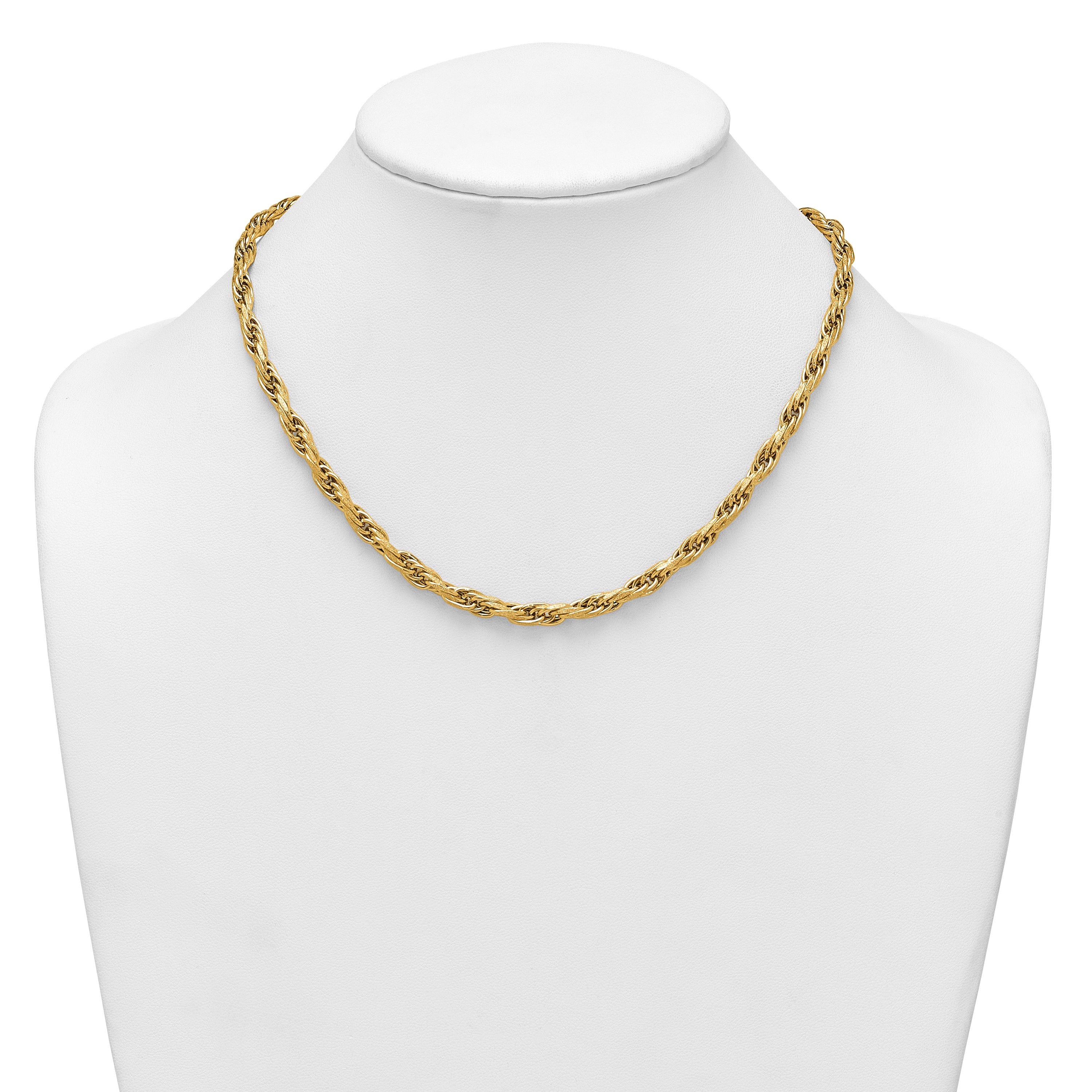 14k Polished And Textured 4.5mm Flat Rope Chain 18.25 inch Necklace