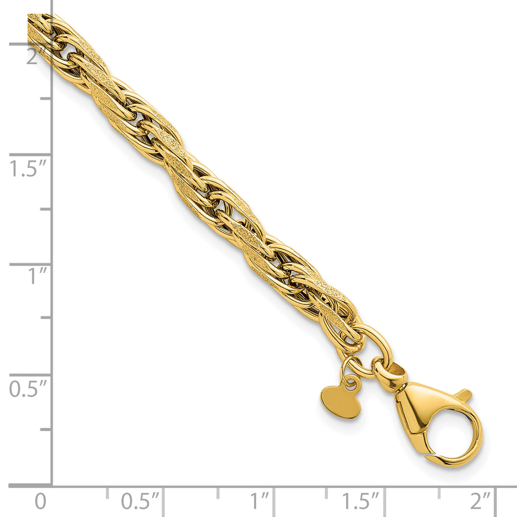 14k Polished And Textured 4.5mm Flat Rope Chain 7.5 inch Bracelet