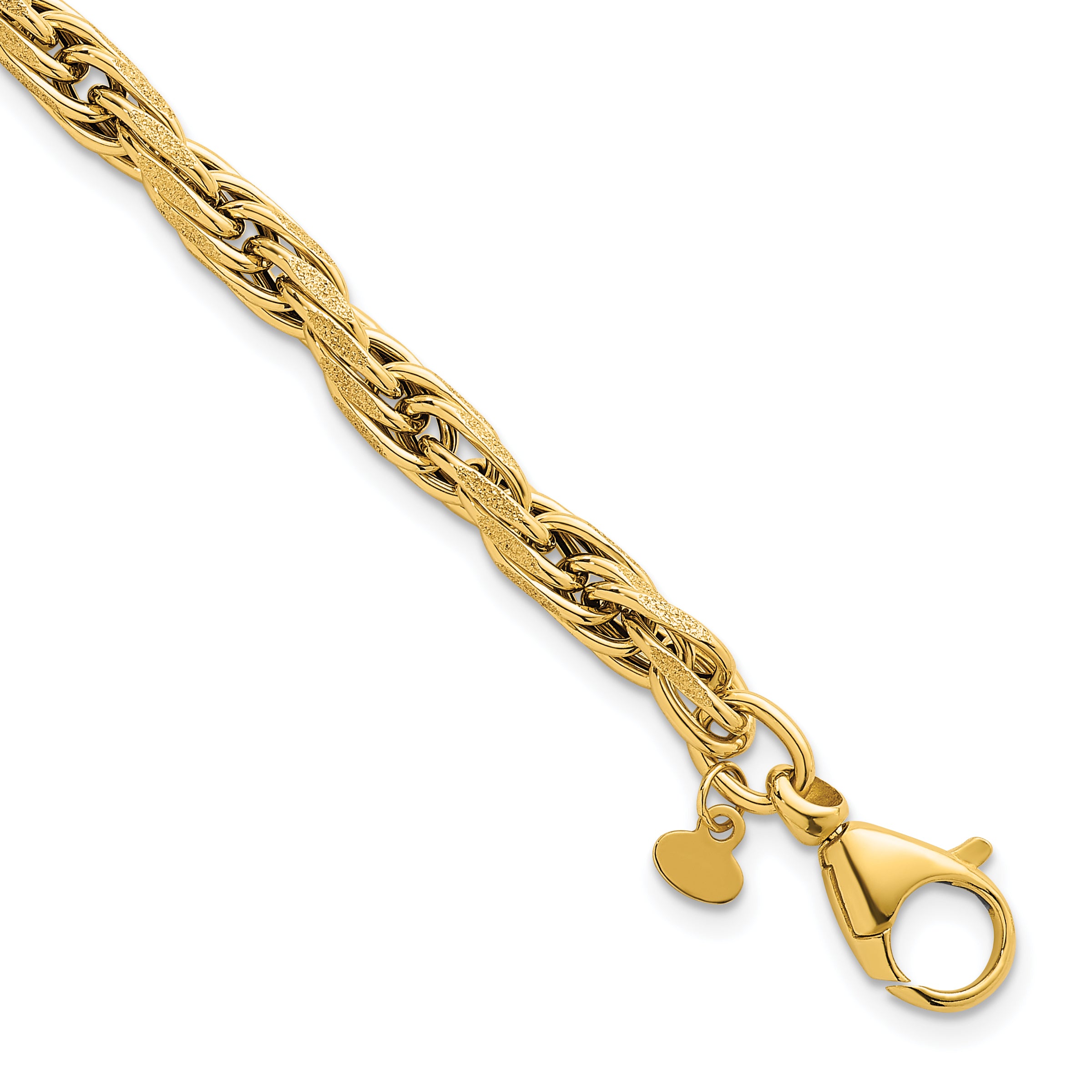14k Polished And Textured 4.5mm Flat Rope Chain 7.5 inch Bracelet Main image