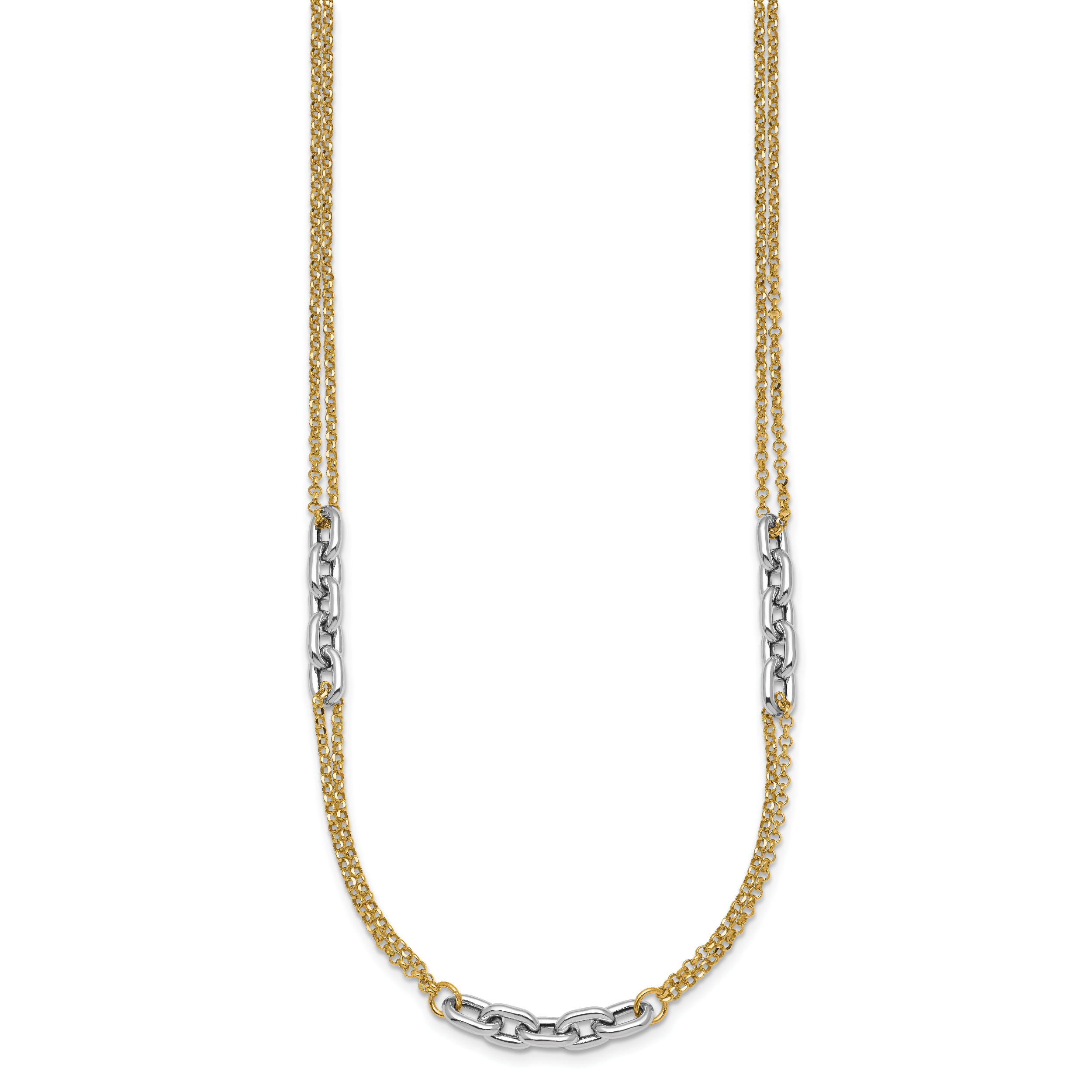 14K Two-Tone Polished 4.8mm Fancy Oval Link and Double Strand Chain 17 inch Necklace Plus 2 inch Extender Secondary image