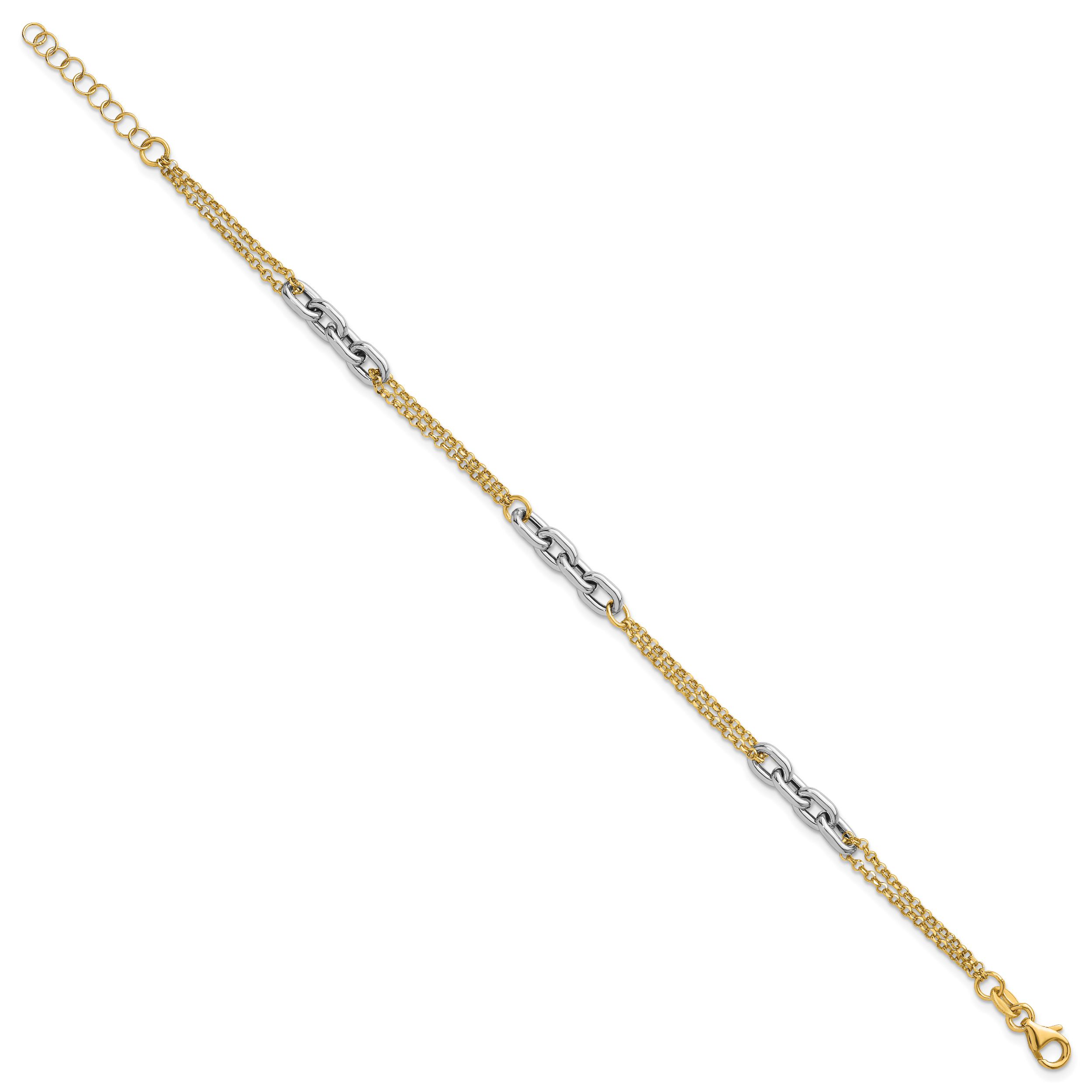 14K Two-Tone Polished Fancy Oval Link and Double Strand Chain 7.25 inch with 1 inch extension Bracelet Secondary image