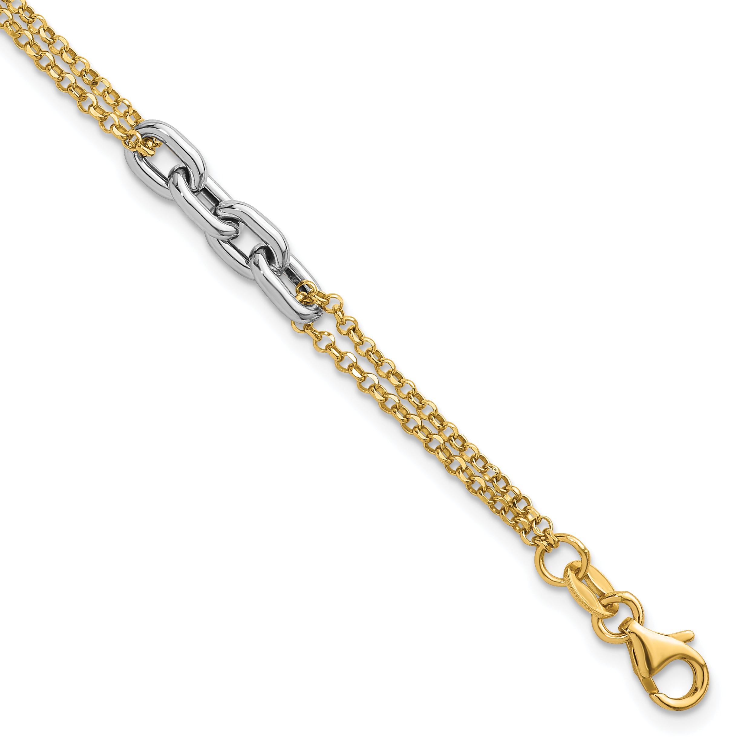 14K Two-Tone Polished Fancy Oval Link and Double Strand Chain 7.25 inch with 1 inch extension Bracelet Main image