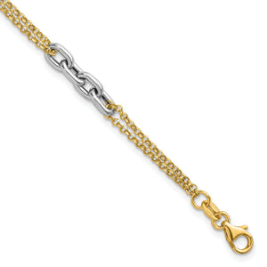 Oval Link and Double Strand Bracelet in 14K Two-Tone Gold, 7.2 Inch - Sophia Jewelers
