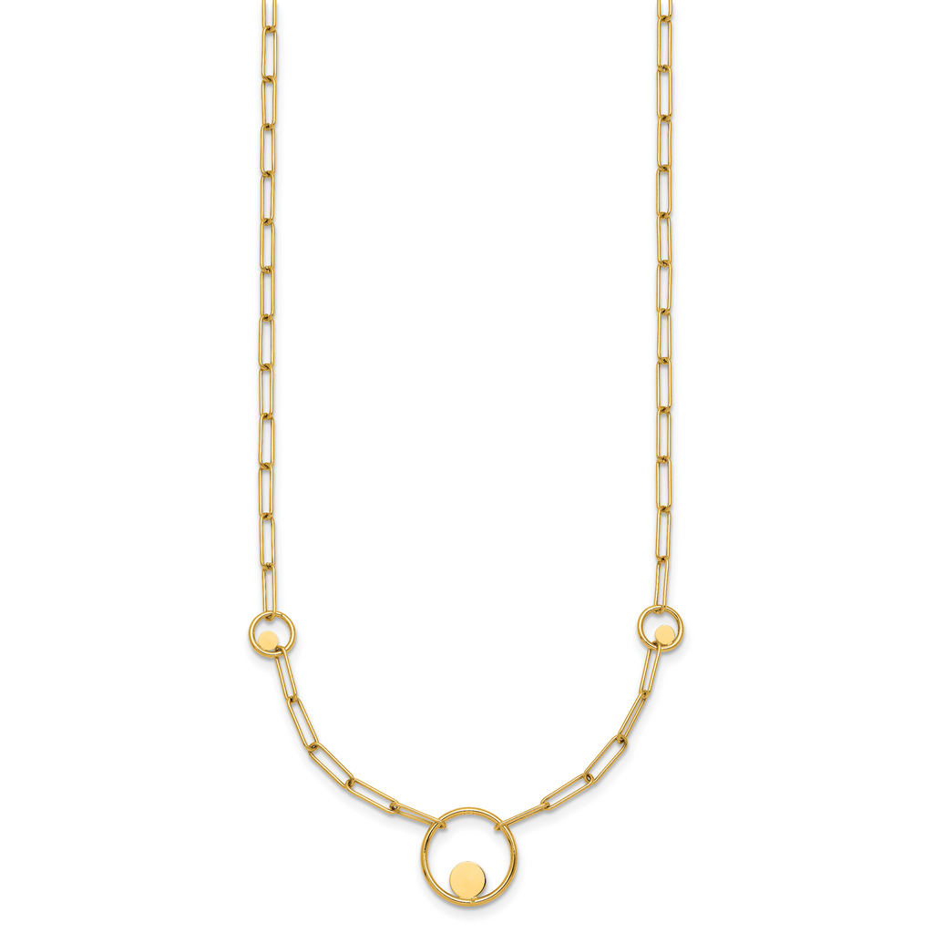 14k Polished Circle in Circle and Paper Clip Links 3-Station 16.75 inch Necklace