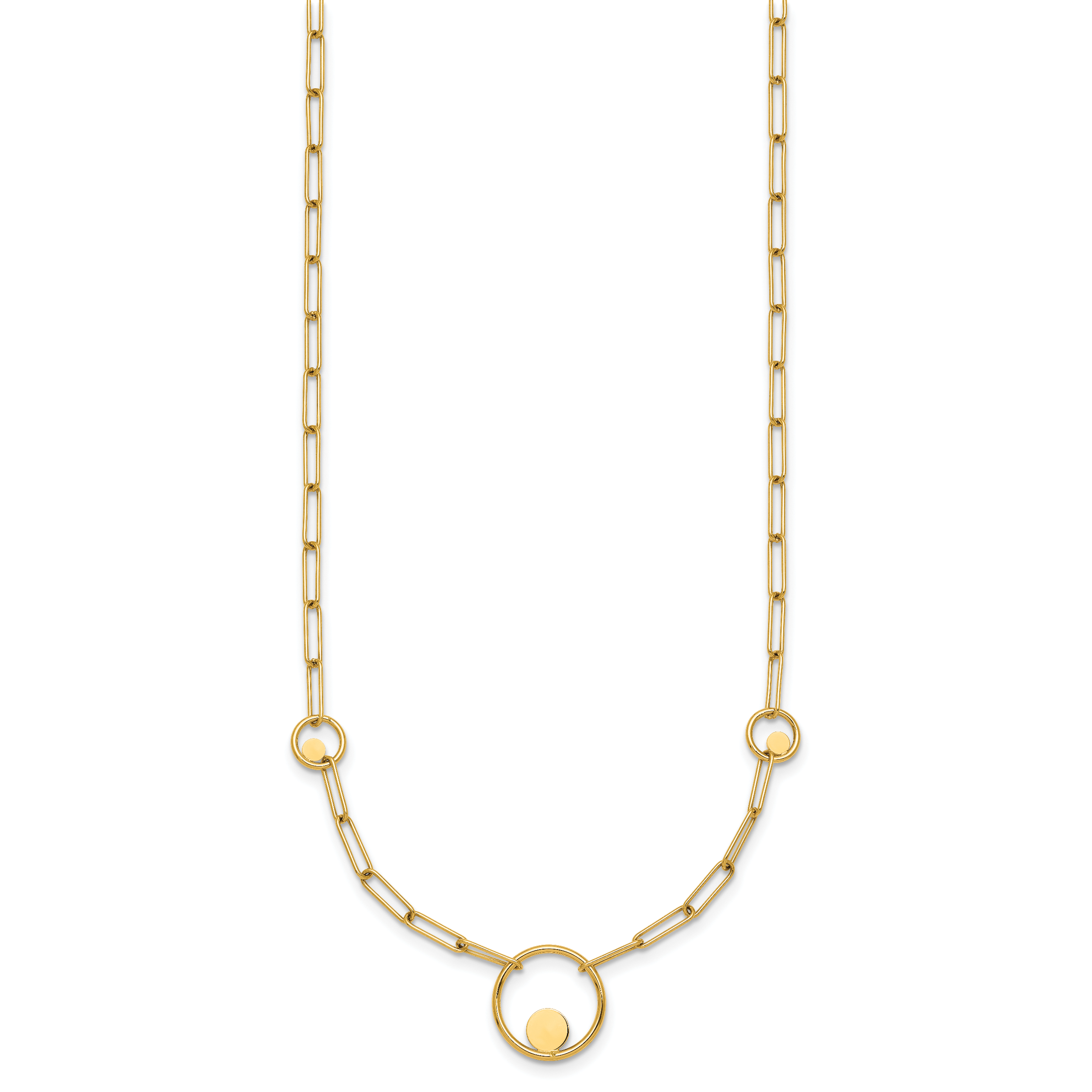 14k Polished Circle in Circle and Paper Clip Links 3-Station 16.75 inch Necklace