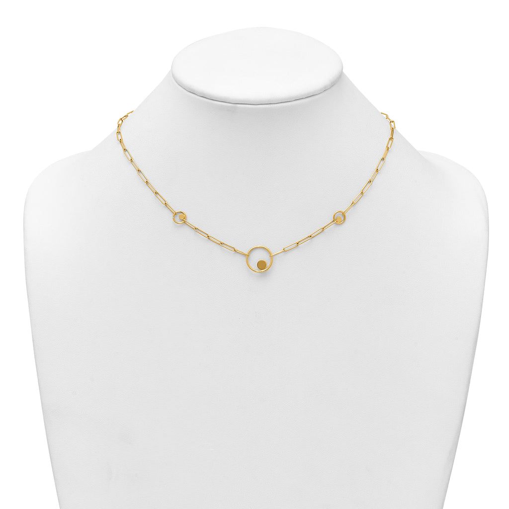 14k Polished Circle in Circle and Paper Clip Links 3-Station 16.75 inch Necklace