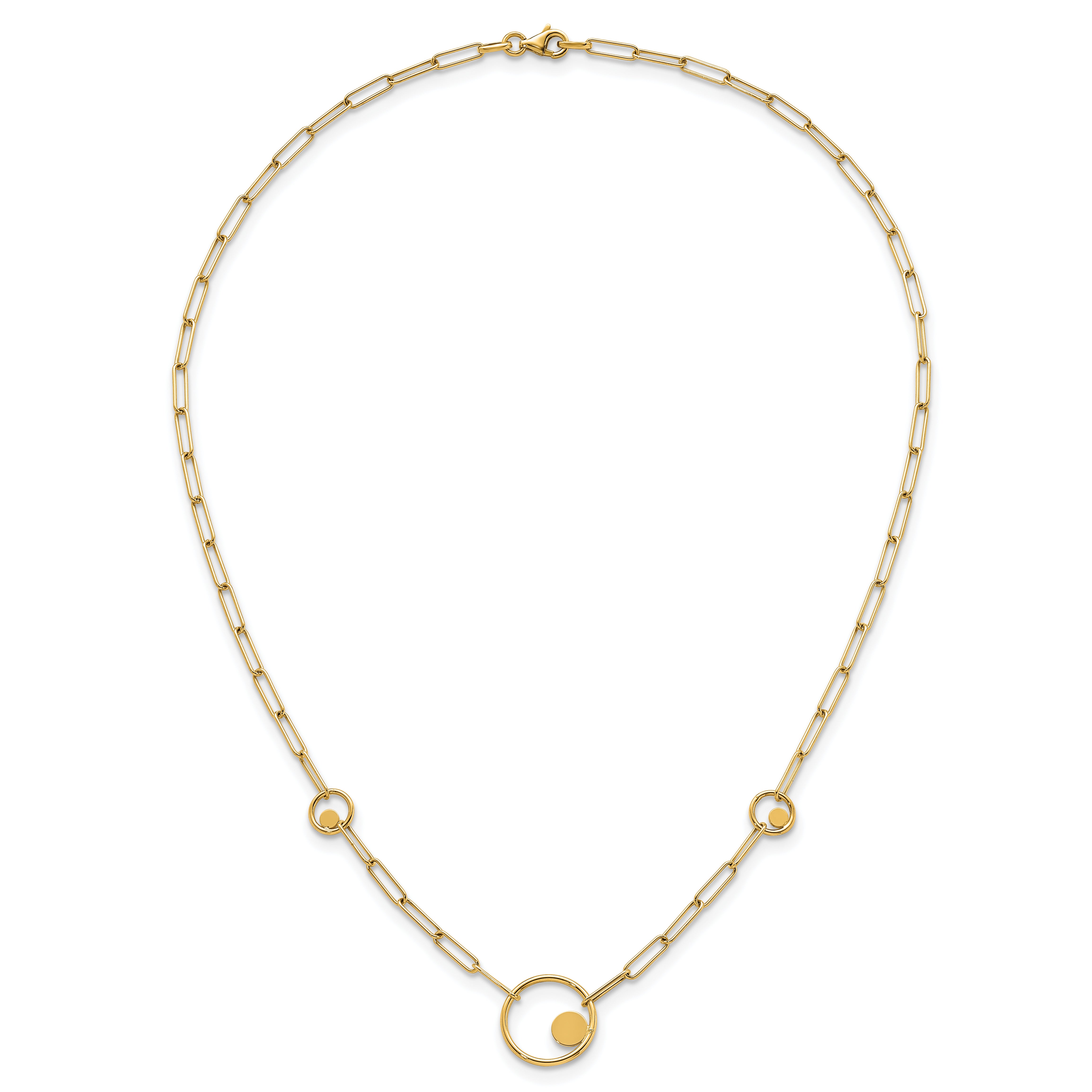 14k Polished Circle in Circle and Paper Clip Links 3-Station 16.75 inch Necklace