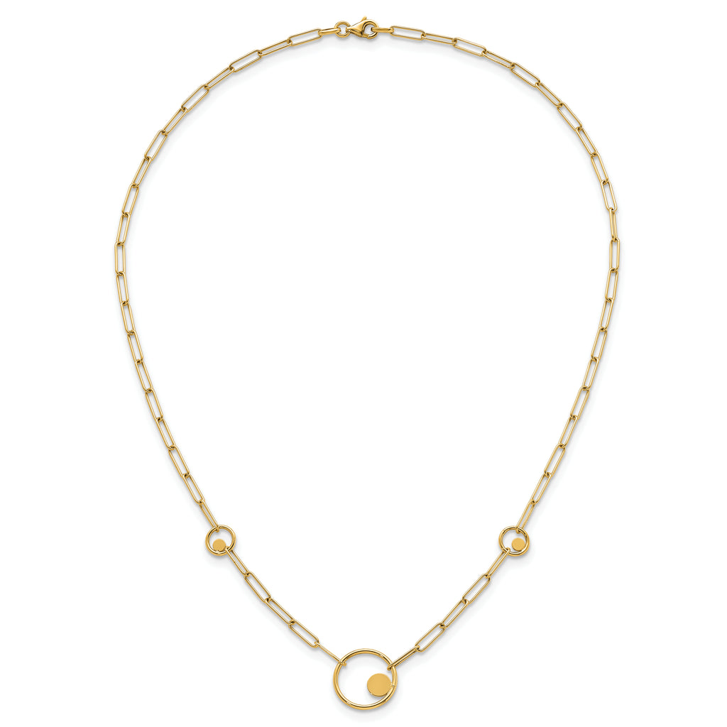 14k Polished Circle in Circle and Paper Clip Links 3-Station 16.75 inch Necklace