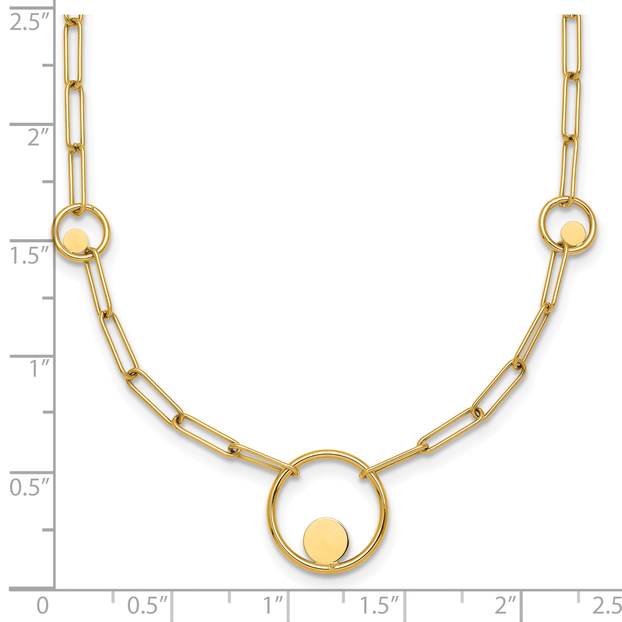 14k Polished Circle in Circle and Paper Clip Links 3-Station 16.75 inch Necklace