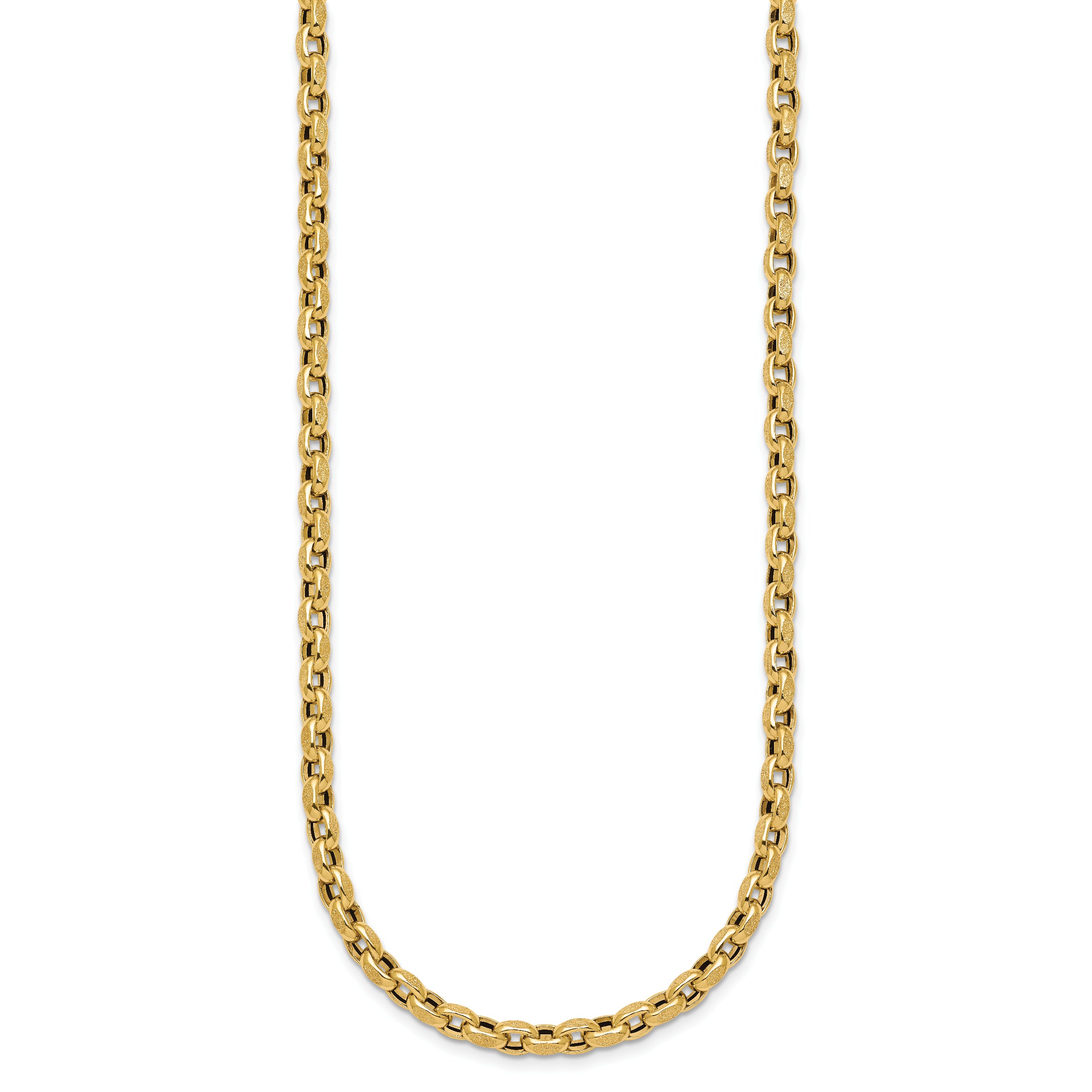 14k Polished 4mm Fancy Textured Rolo Link 17.25 inch Necklace