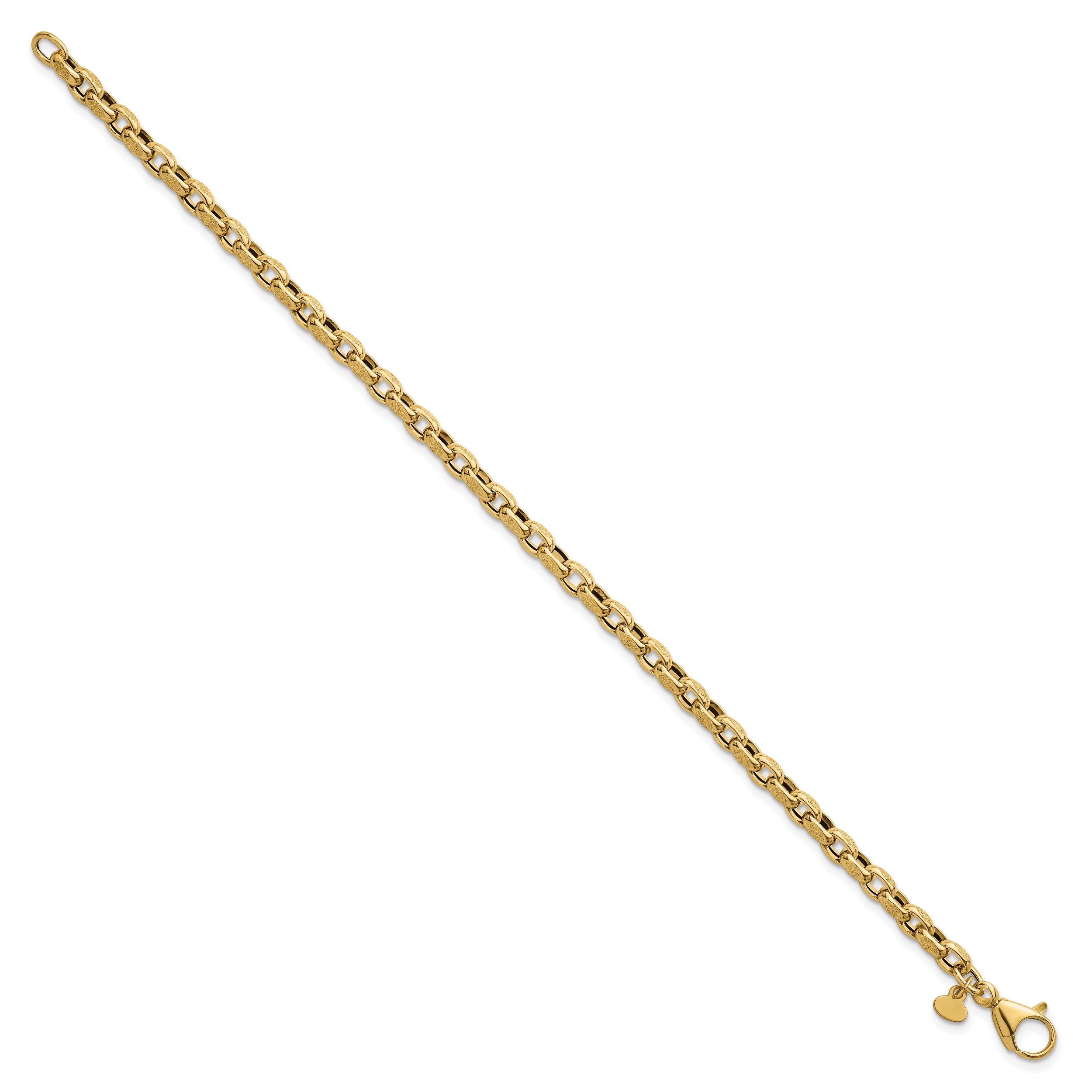 14k Polished 3.8mm Fancy Textured Rolo Link 7.75 inch Bracelet