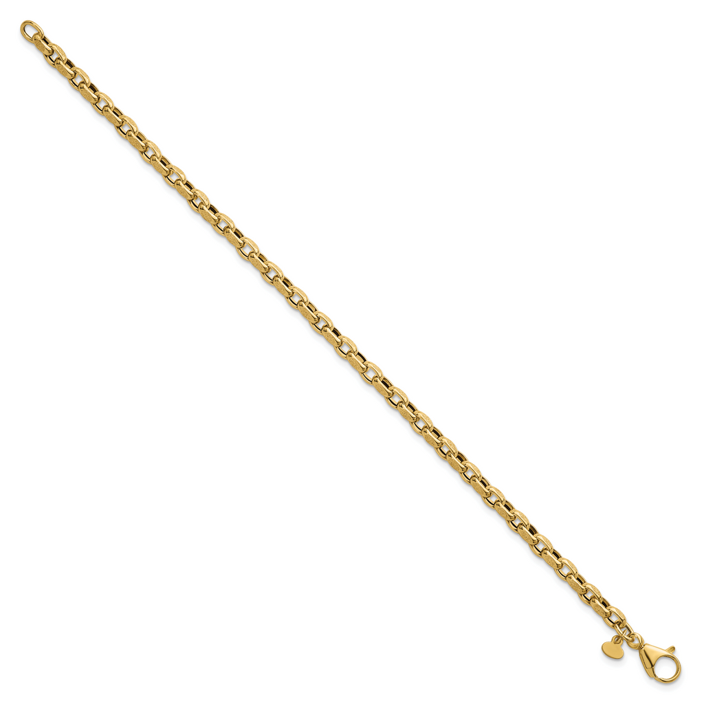 14k Polished 3.8mm Fancy Textured Rolo Link 7.75 inch Bracelet