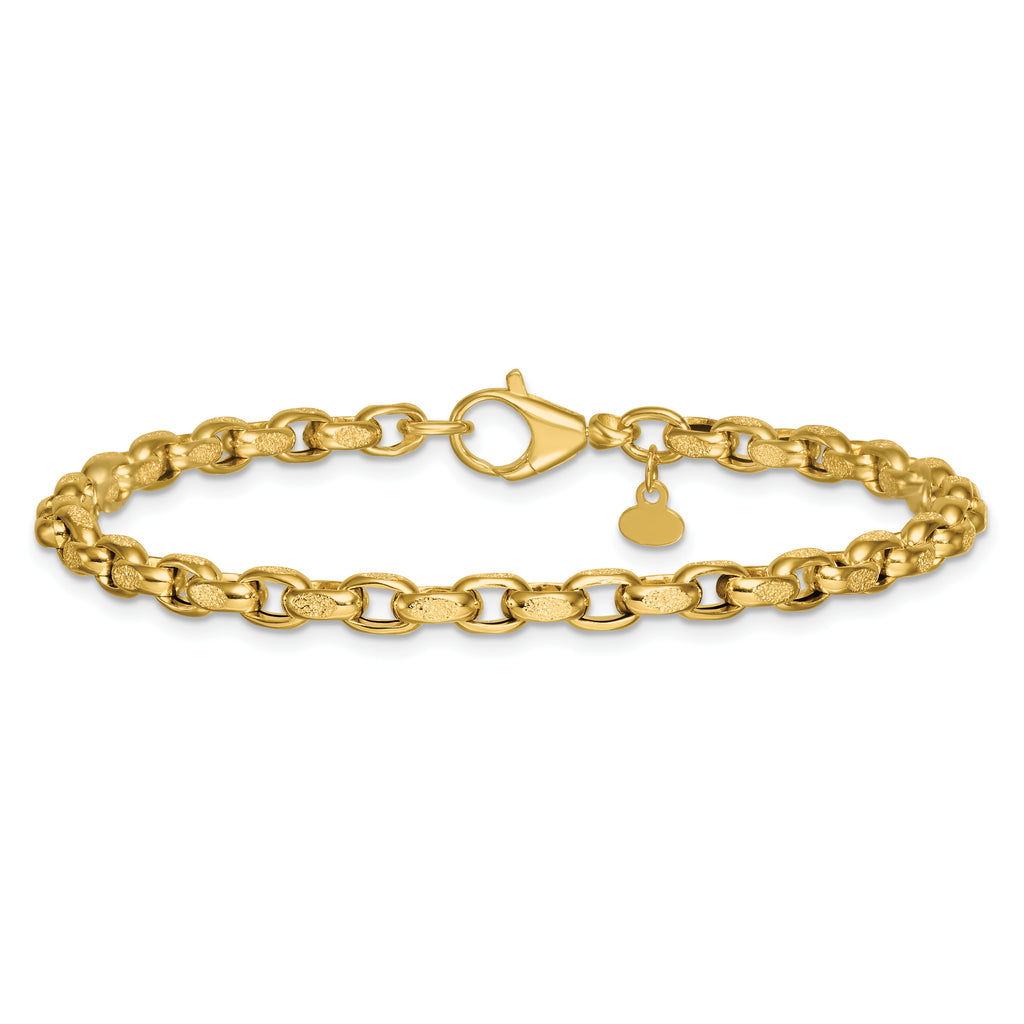 14k Polished 3.8mm Fancy Textured Rolo Link 7.75 inch Bracelet
