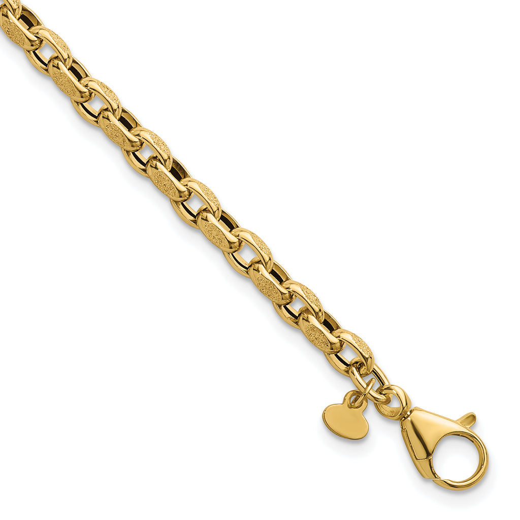 14k Polished 3.8mm Fancy Textured Rolo Link 7.75 inch Bracelet